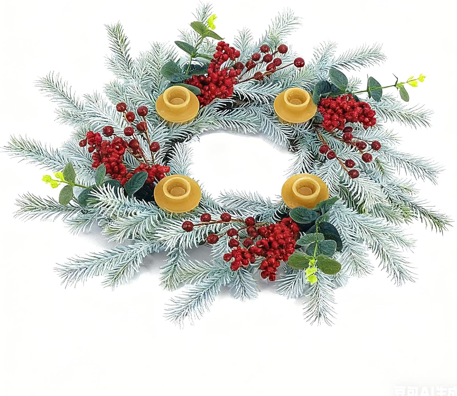 Christmas Candle Holder Wreath, 20 inch Advent Centerpiece Decor, Candle Wreath Decorations for Table Indoor Home & Church