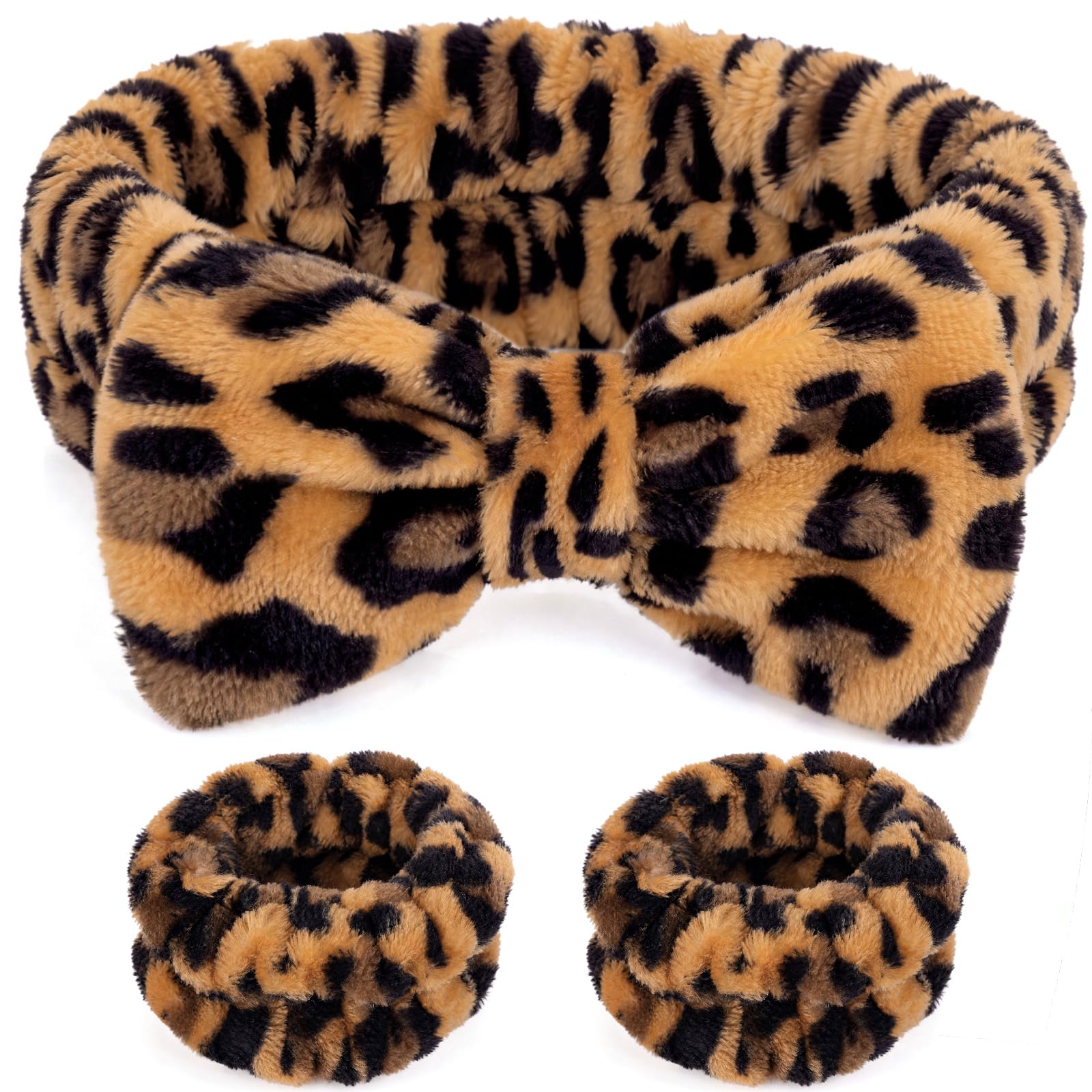 Lkw Ogechi Mikrofaser Elastisches Stirnband und Armbänder Set, Saugfähiges Mode-Stirnbänder mit Schleife für Frauen, Weiches Haarband Kosmetik, Spa Handgelenk Waschband zum Gesichtwaschen