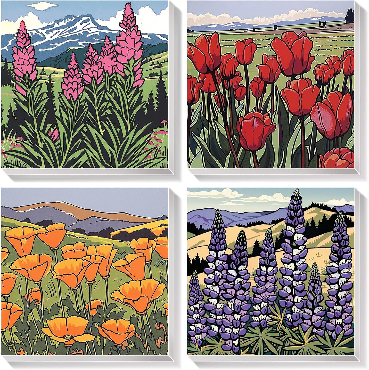 Amphol 4 Pack Paint by Numbers Kit for Adults Framed, Easy Cut Cat Paint by Numbers Framed Canvas for Beginners, Painting by Number Kit with Brushes and Acrylic Paint, Great Gift Home Decor - 10”x10”