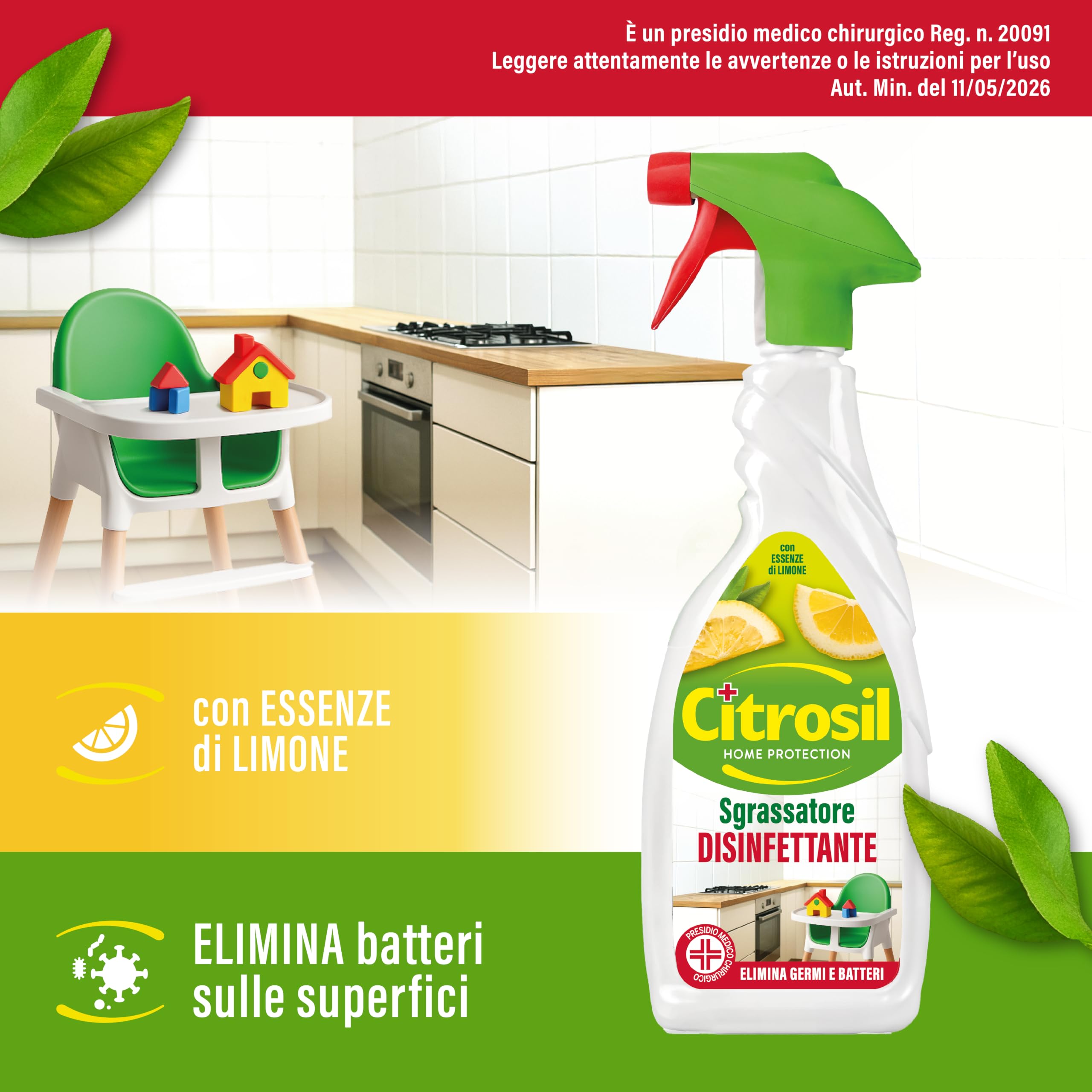 Citrosil Sgrassatore Disinfettante Superfici, essenze di limone, 650 ml x12 | Sgrassa a fondo ed elimina fino al 99,9% di germi e batteri. Grazie alle essenza di limone lascia una piacevole profumo