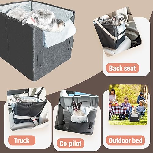 Miniatura 6 de NOVOLAB Asiento elevado de coche para perros pequeños, asiento de automóvil para perros pequeños, asiento elevador para perro cachorro con correa de