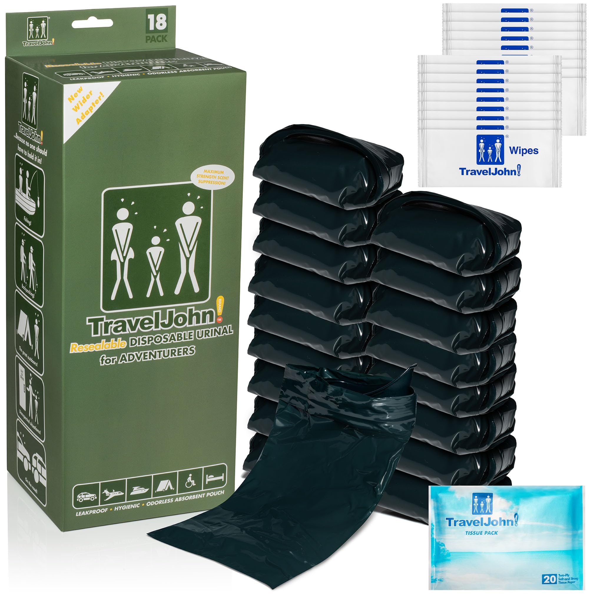 TravelJohn Adventurer Resealable Disposable Urinal for All Genders, Adults, and Children. Designed for Emergencies, Travel, Camping, Long Car Rides,