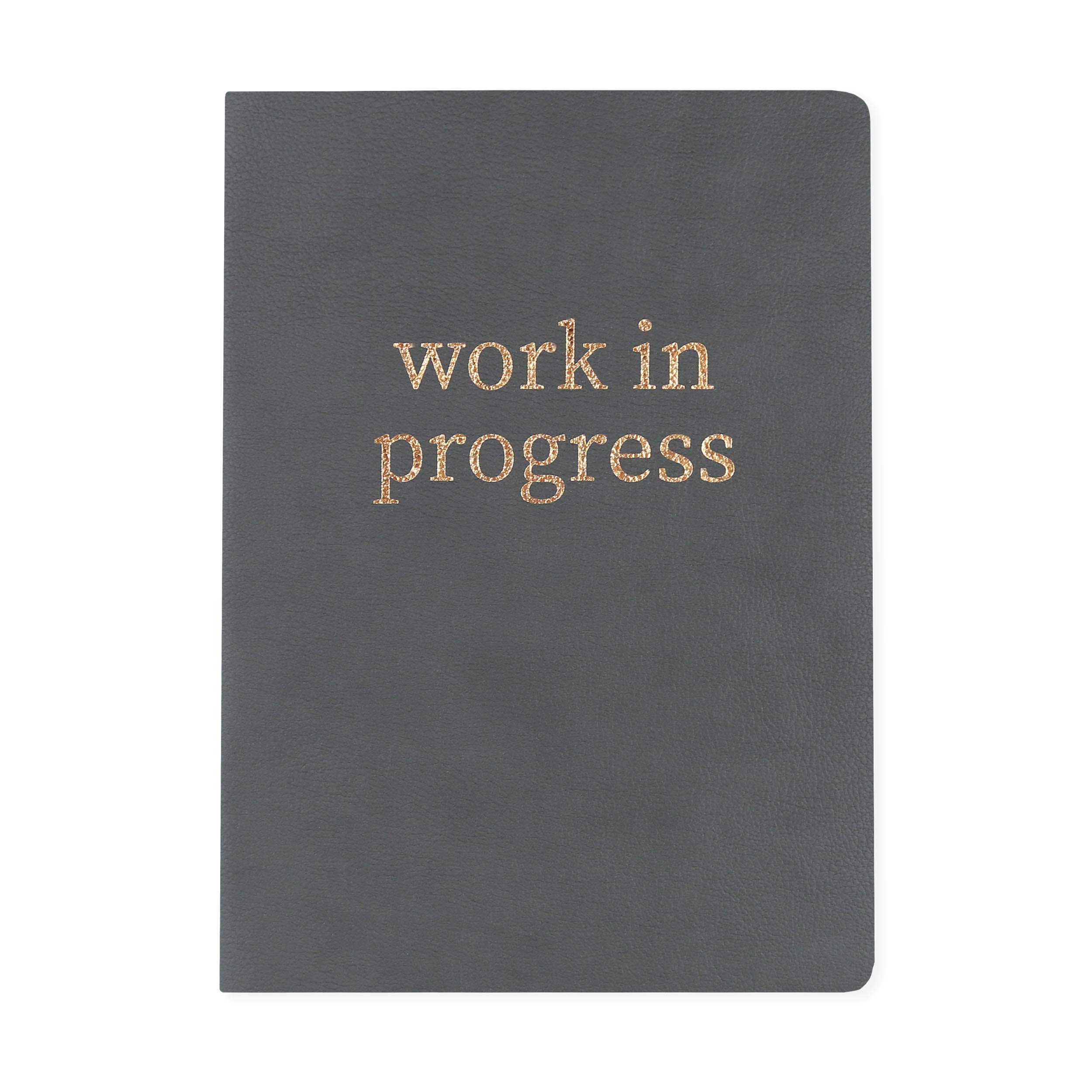 Graphique Large Vegan Leather Journal, Progress – 7” x 9.5", 192 Lined Pages, The Quote “Work in Progress” Embellished in Gold Foil on The Cover – Perfect for Taking Notes, Lists and More