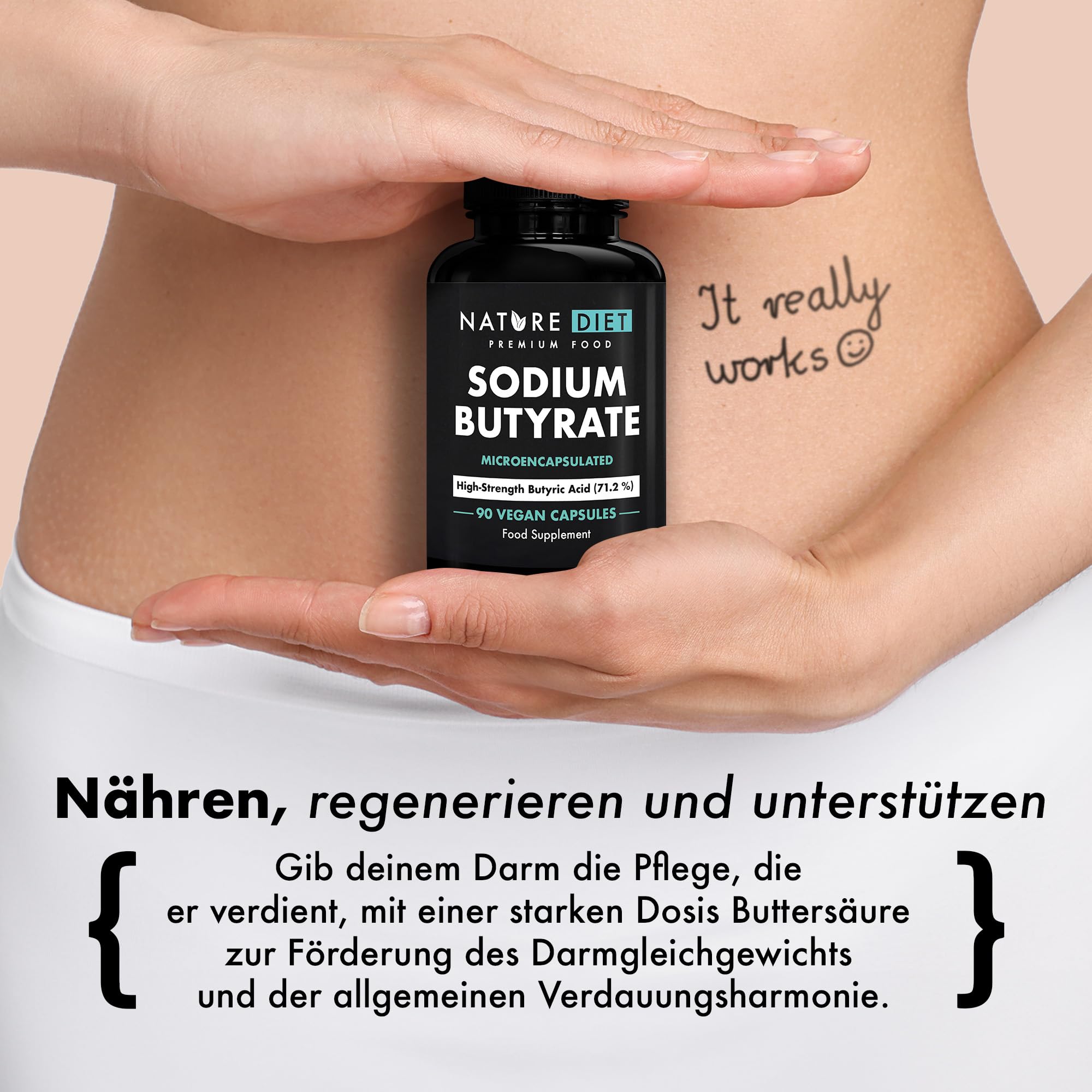 Natriumbutyrat | Hochdosiert | 720 mg pro Portion | Unterstützt Darm & Verdauung | 90 Kapseln | 45-Tage-Vorrat | von Nature Diet
