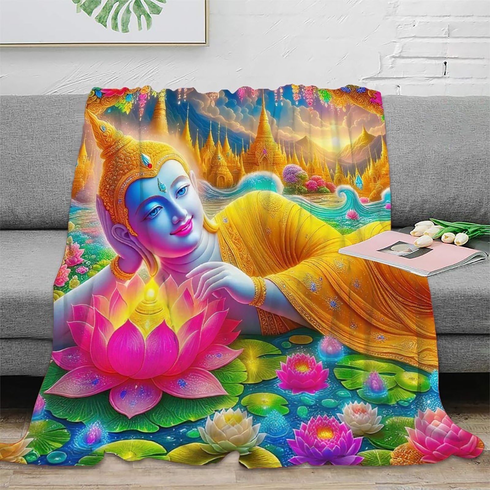 Couverture Bouddha 3D couvre lit microfibre plaid doux chaud canapé