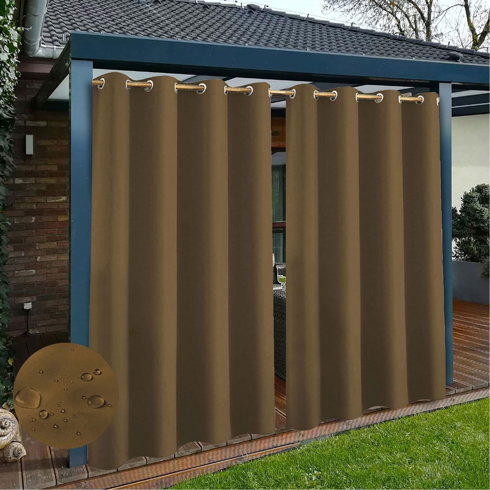Panneau à œillets occultant imperméable résistant aux intempéries pour intérieur/extérieur Marron clair 275 x 264 cm