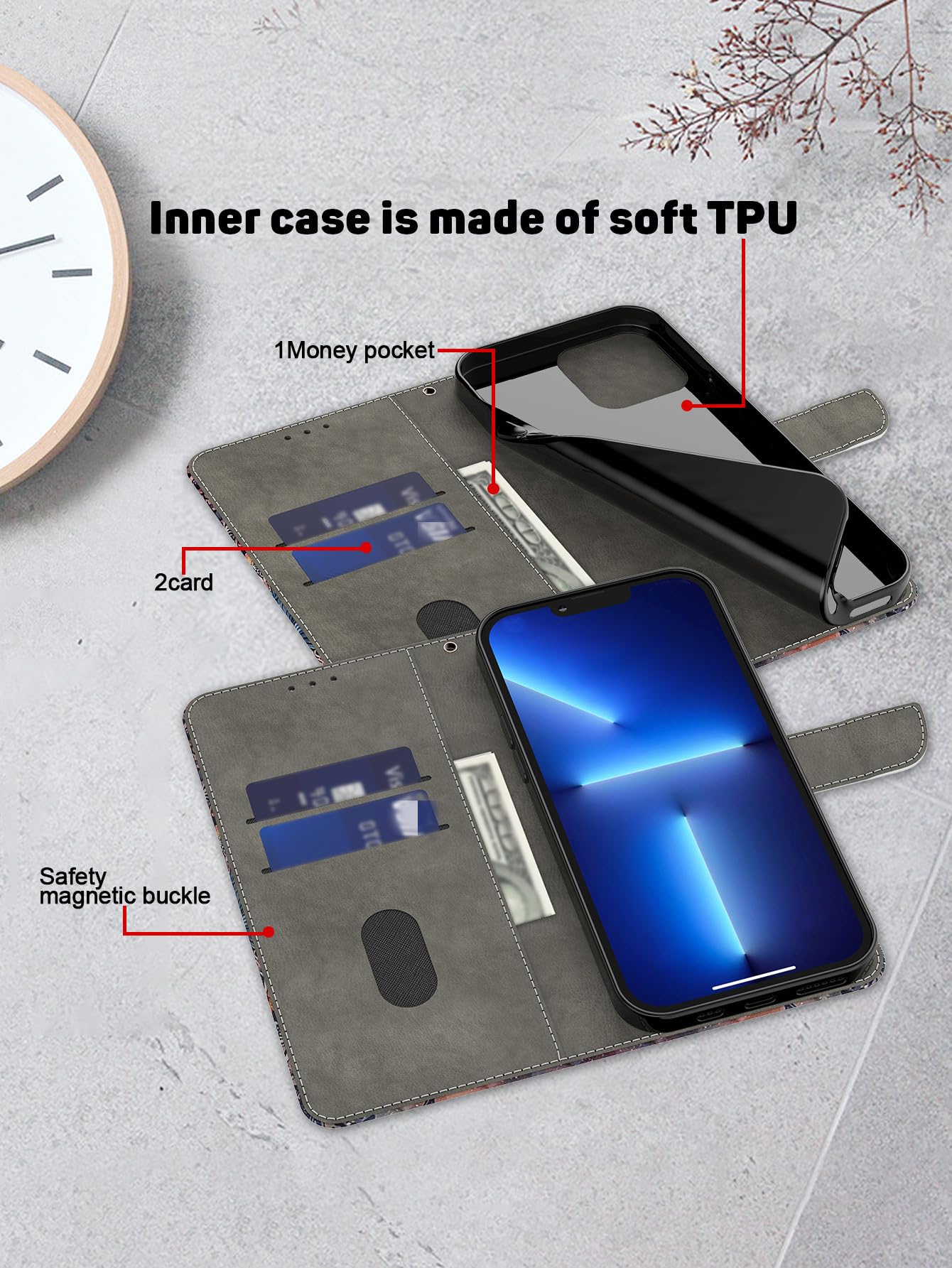 TOMYOU Custodia A Portafoglio In PU Per Xiaomi Redmi A1/A1 Plus/A2/A2 Plus - Con Supporto E Chiusura Magnetica - 3