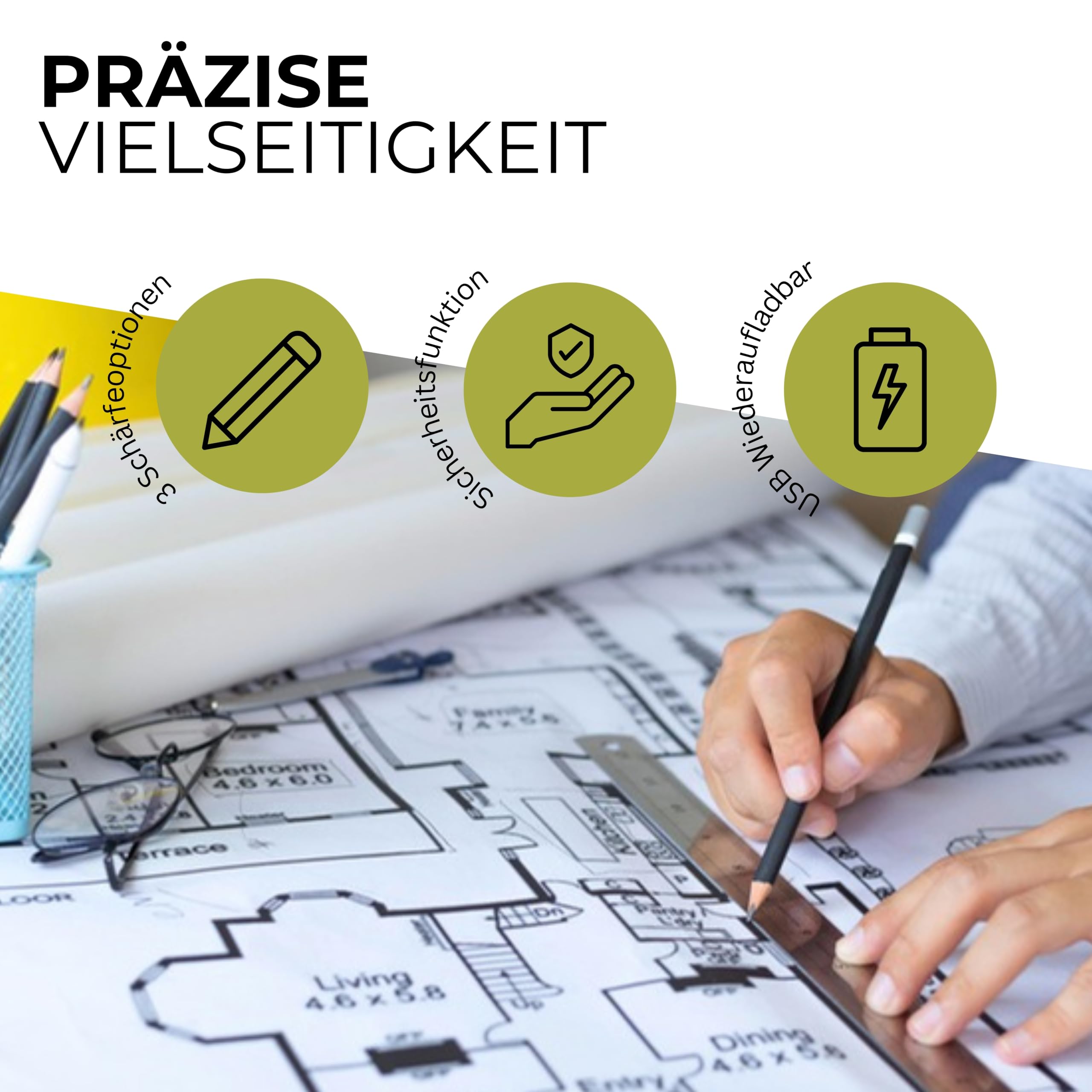 Elektrischer Bleistiftspitzer Akku USB Anspitzer automatisch Schule, Büro