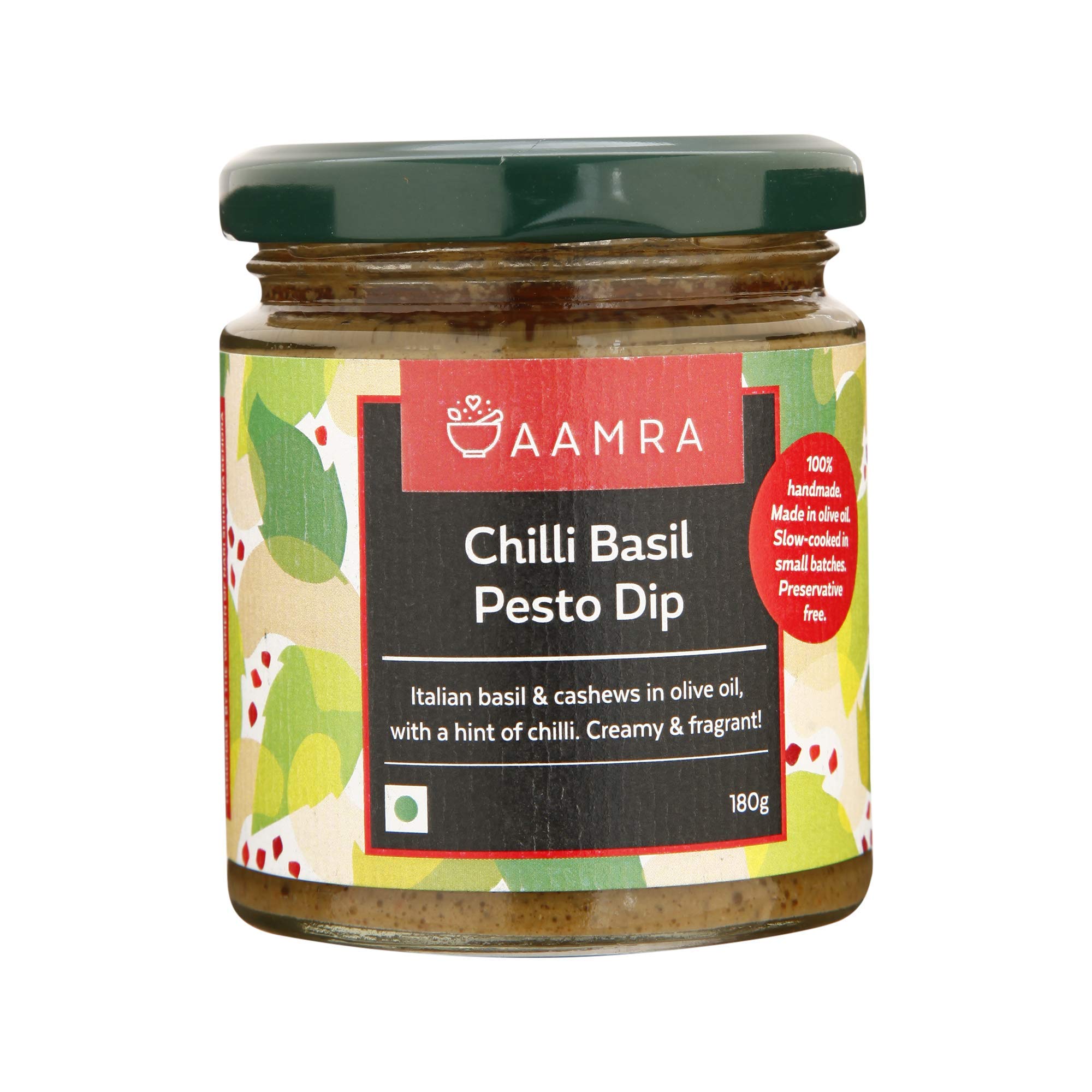 Aamra Gourmet Homemade Chilli Basil Pesto Dip 180gm with Extra Virgin Olive Oil (B0768G3MYV) Amazon Price History, Amazon Price Tracker
