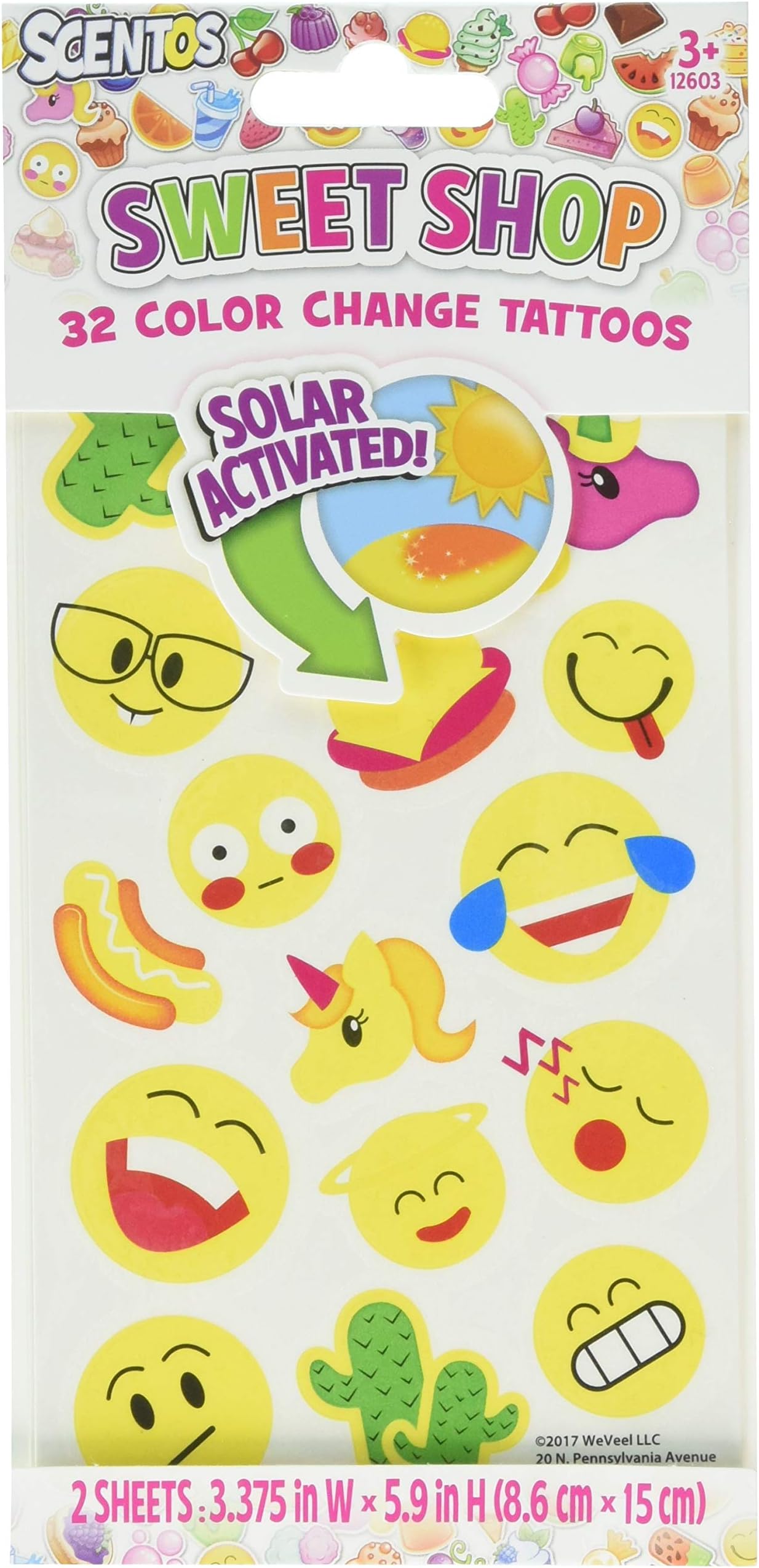 Scentos Sweet Shop Color Change Tattoos - 32 Temporary Tattoos - Emojis and More - Color Change When Exposed tosun