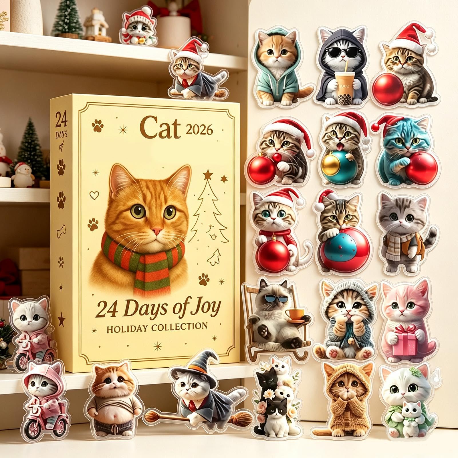Conto alla rovescia per Natale Calendario 2D Acrilico Gatto Decorazioni
