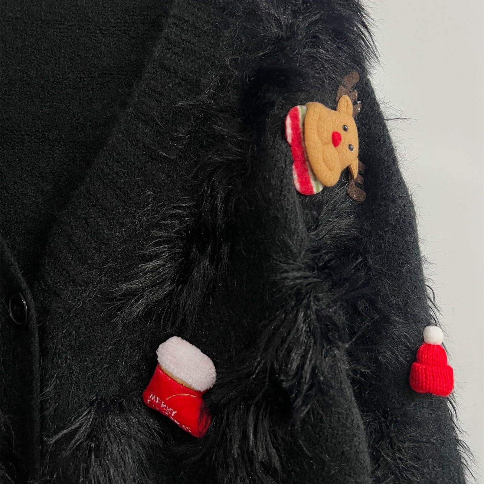 Generisch Chaqueta de punto para mujer, suéter navideño con decoración de tres botonaduras, cárdigan, suéter navideño