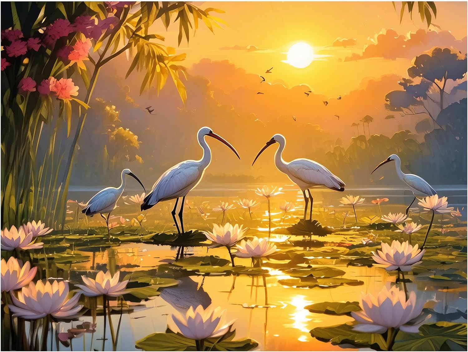 Tile Mural Ibises Sun Flowers Lily Pond Scene Kitchen Bathroom Wall Backsplash - Picture 2 of 16