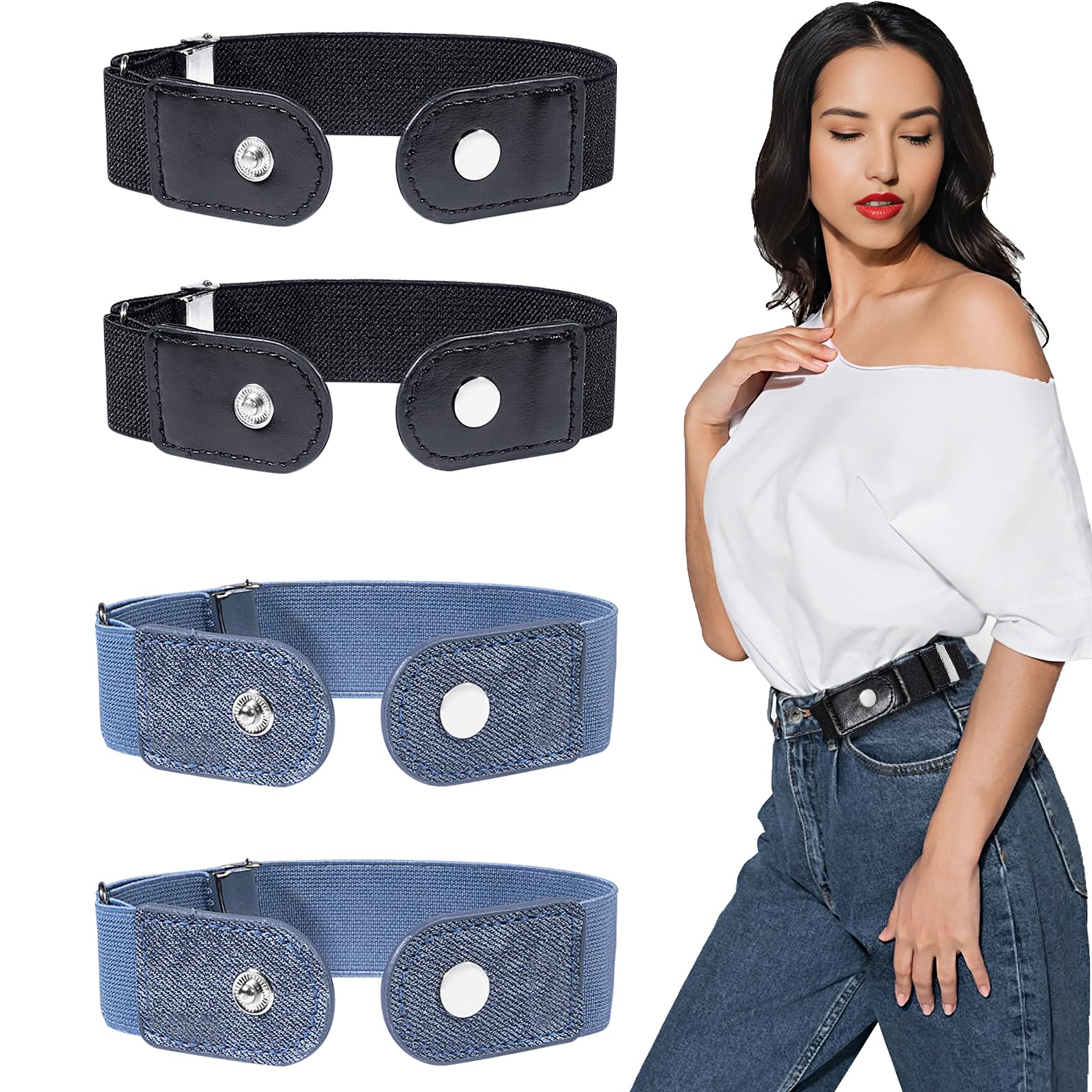 Buy Nadisean 4Pcs No Buckle Belts for Women Men, Adjustable Buckle Free