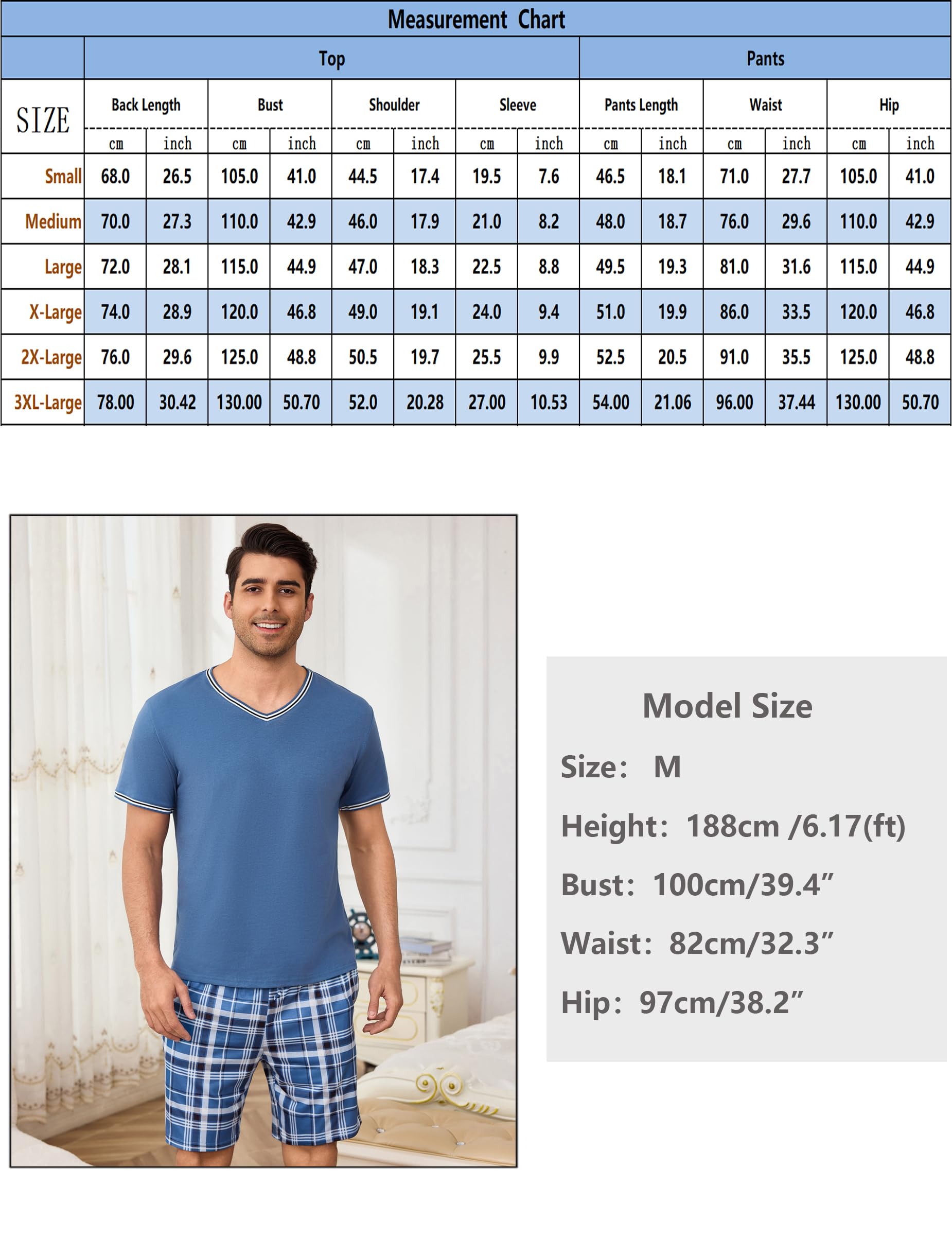 Bresdk Ensemble de Pyjama à Manches Courtes en Coton pour Homme avec col en V et Poches, vêtement de Nuit Doux pour l'été