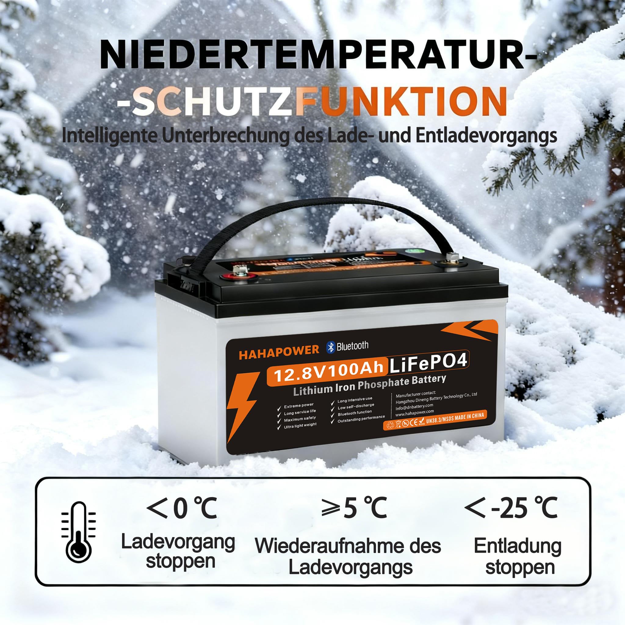 12.8V 100Ah Bluetooth LiFePO4 Batterie, 150A Strom BMS, Smart Power Knopf, Schutz vor niedrigen Temperaturen, Max 15000Cycles, Perfekt für RVs, Wohnmobile, Solaranlagen, Off- Grid