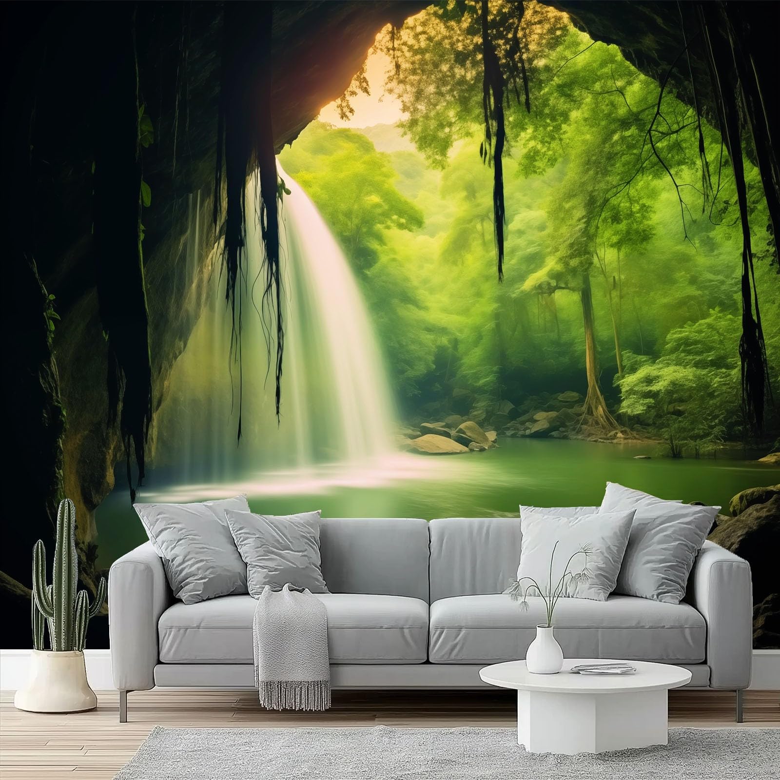 Papier peint panoramique nature cascade et grotte pour chambre d'enfant, tapisserie intissée