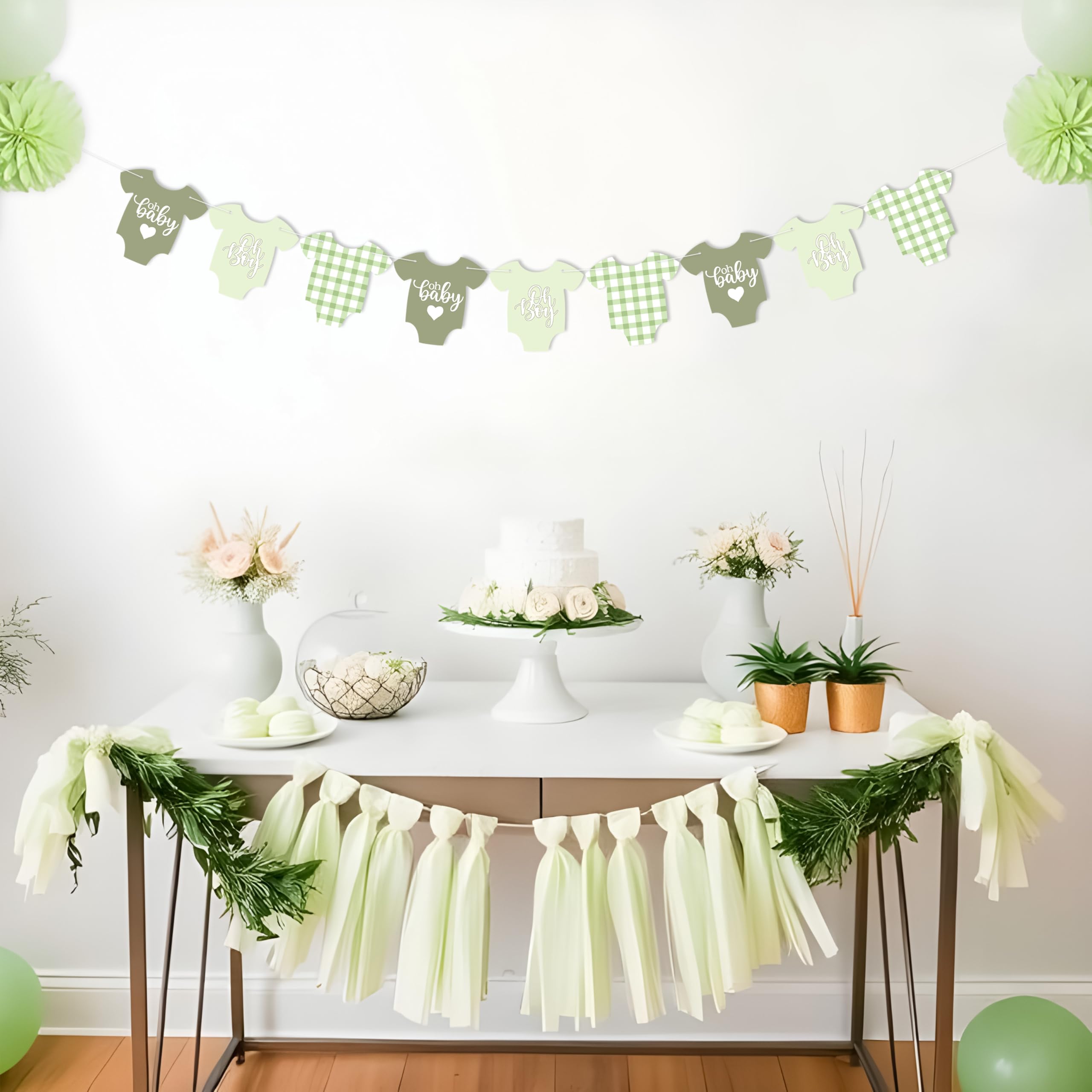 Guirnalda de cuadros verdes para baby shower para decoración de baby shower