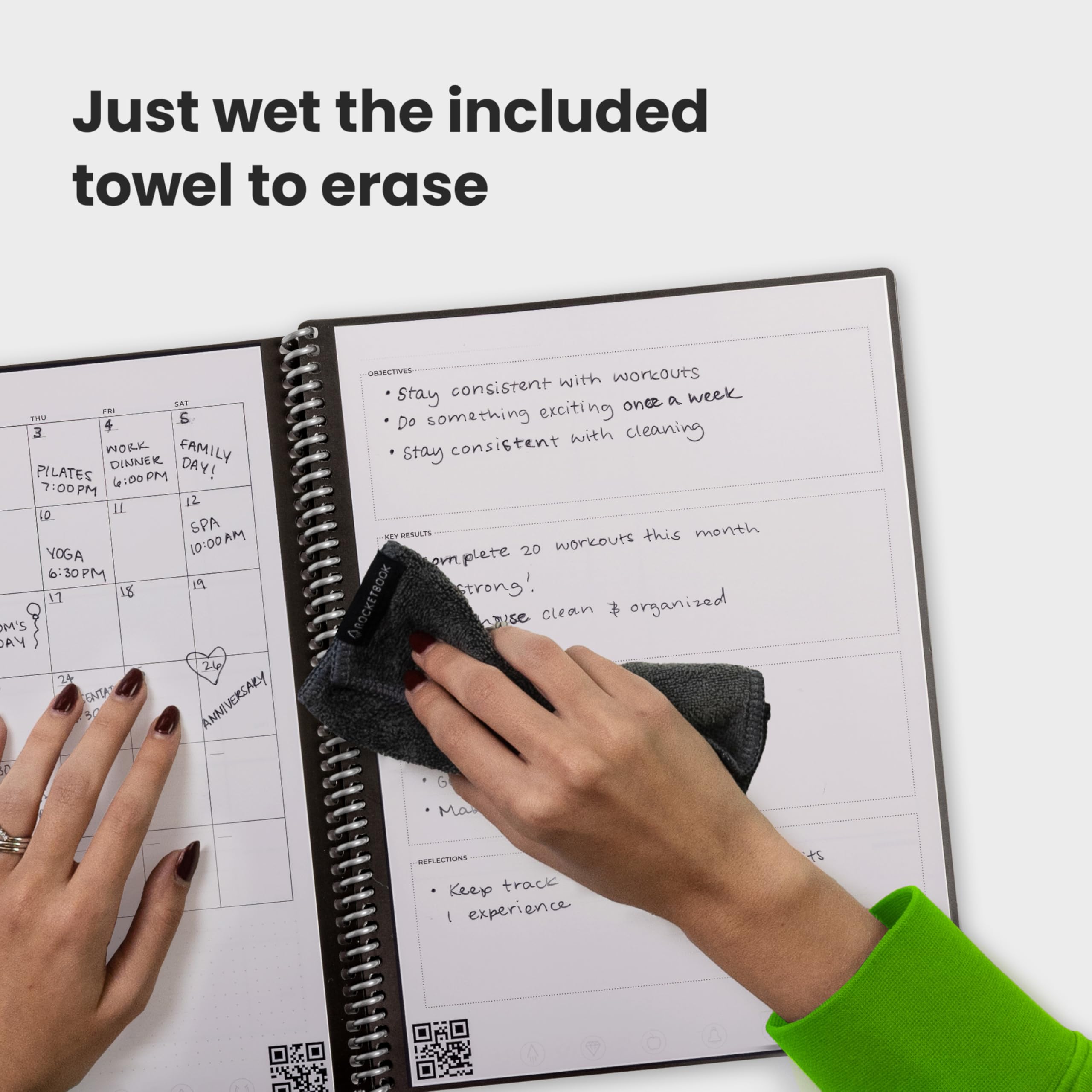 Rocketbook Fusion Reusable Undated Productivity Planner, Executive Size 15 cm x 22.4 cm, Grey, Goals - Image 3