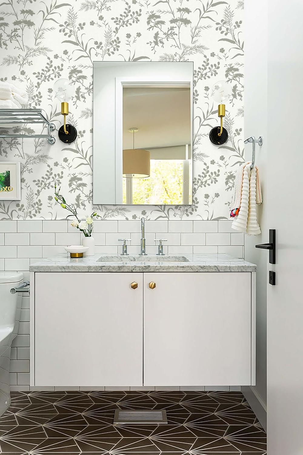 Heroad Peel and Stick Wallpaper Boho Floral Leaf Contact Paper for Cabinets Waterproof Removable Wallpaper Thicken Gray Self Adhesive Decorative Contact Paper for Wall 16.1''x78.7''