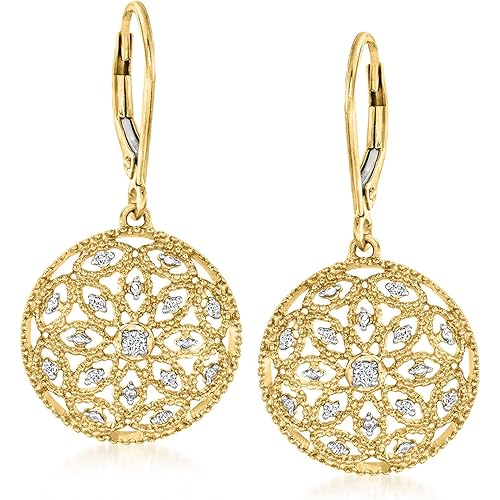 Ross-Simons 0.10 ct. t.w. Diamond Circle Drop Earrings in 18kt Gold Over Sterling
