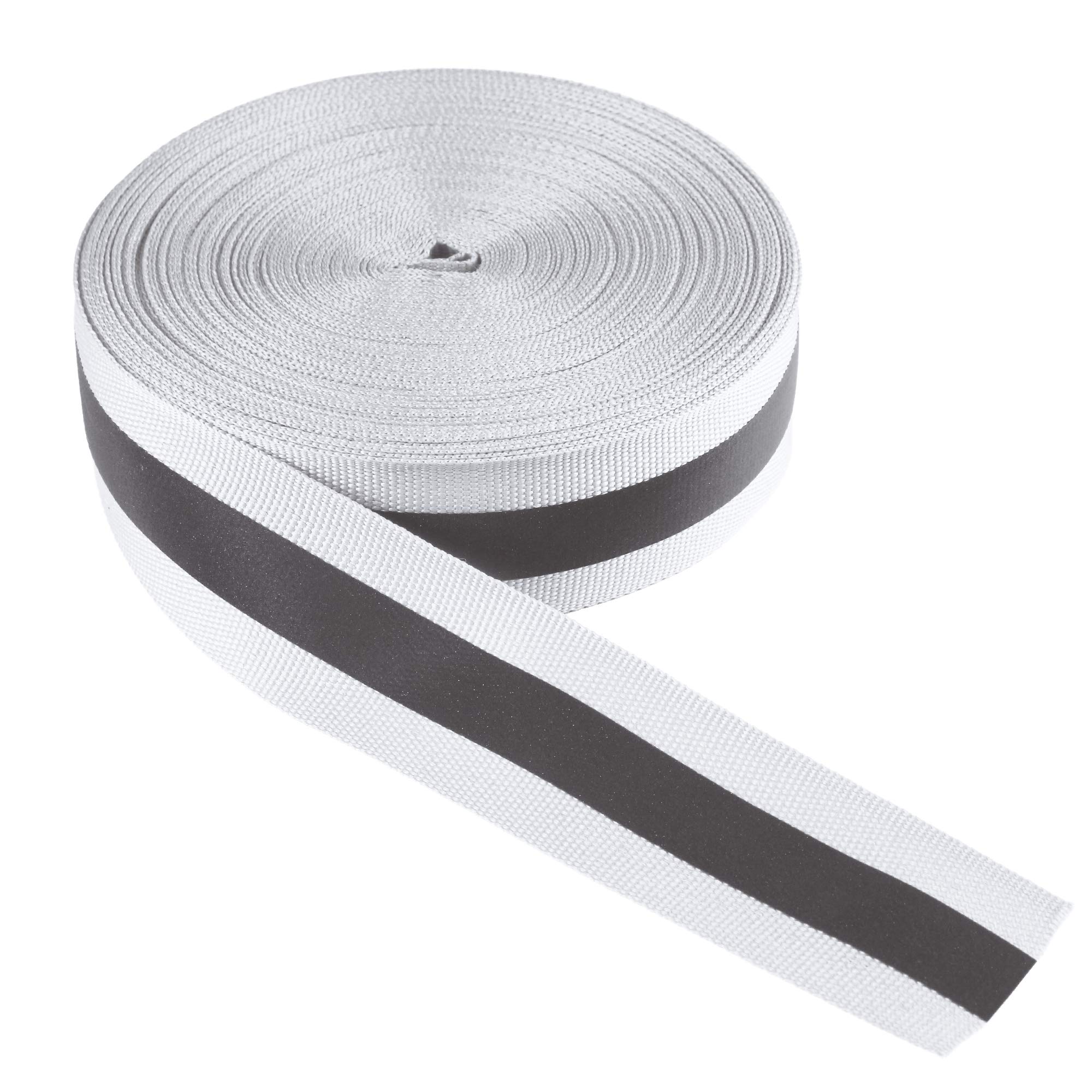 LLPT Reflective Ribbon Sew On Tape High Visibility 1” x 50 Ft Nylon Silver Florescent Safety Webbing for Warning Safety Trim Deco on Vest Belt Jacket