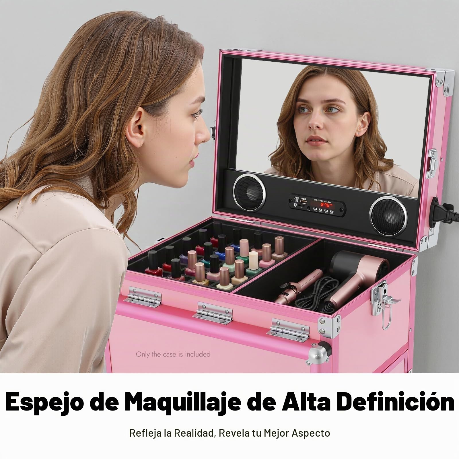Maleta de maquillaje rosa para cosméticos, para peluquería, maletín de maquillaje, maletín de uñas, estuche de belleza, peluquero, maletín con ruedas