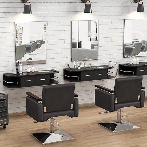 Miniatura 3 de Estación de montaje en pared de peluquería, estación de peluquería moderna con 2 cajones y 5 soportes para herramientas, juego de equipos de