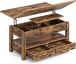 Rolanstar Lift-Up Coffee Table, Living Room Table with Drawer and Hidden Compartment, Modern Lift Tables Convertible into Dining Room, 100 x 50 cm, Vintage Brown