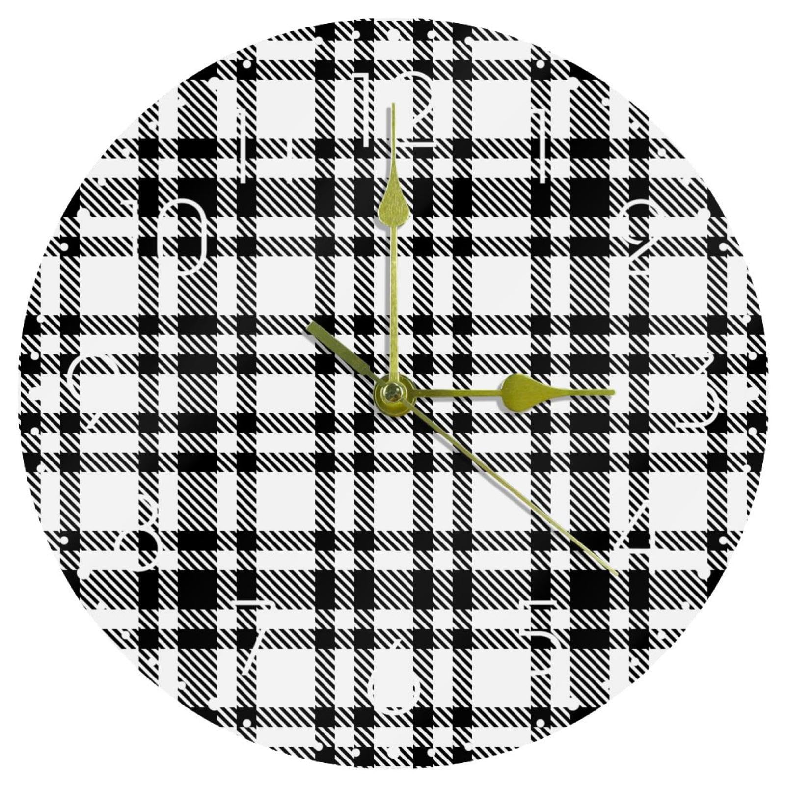 Horloge murale ronde acrylique motif écossais 25cm silencieuse pour maison et école