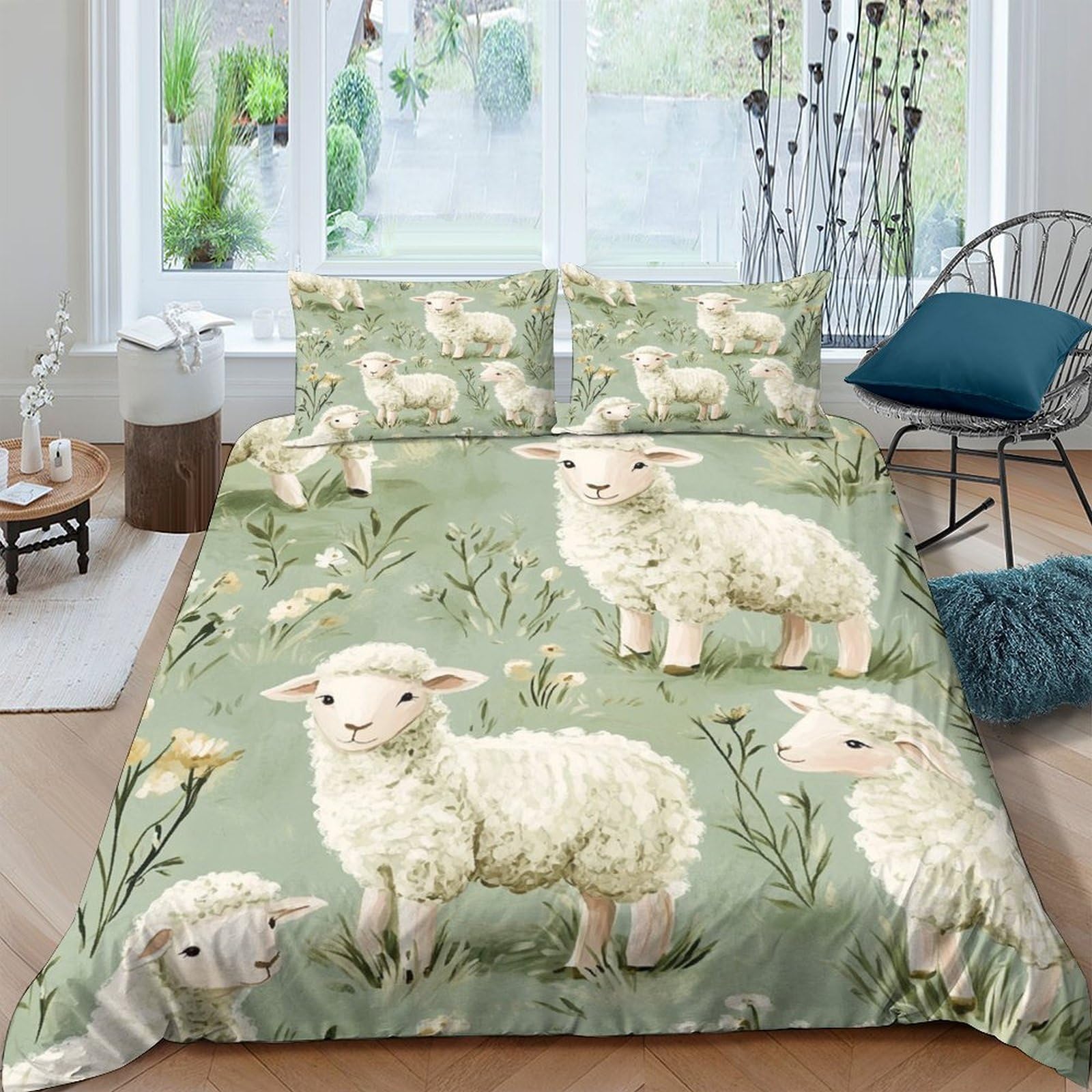 Ctjqhvkz Style-2 3D Printed Lamb Meadow Fitted Sheet Microfiber Soft Green Pastoral Sheep Mattress Cover For Bedroom Dorm Decor Single（135X200cm）
