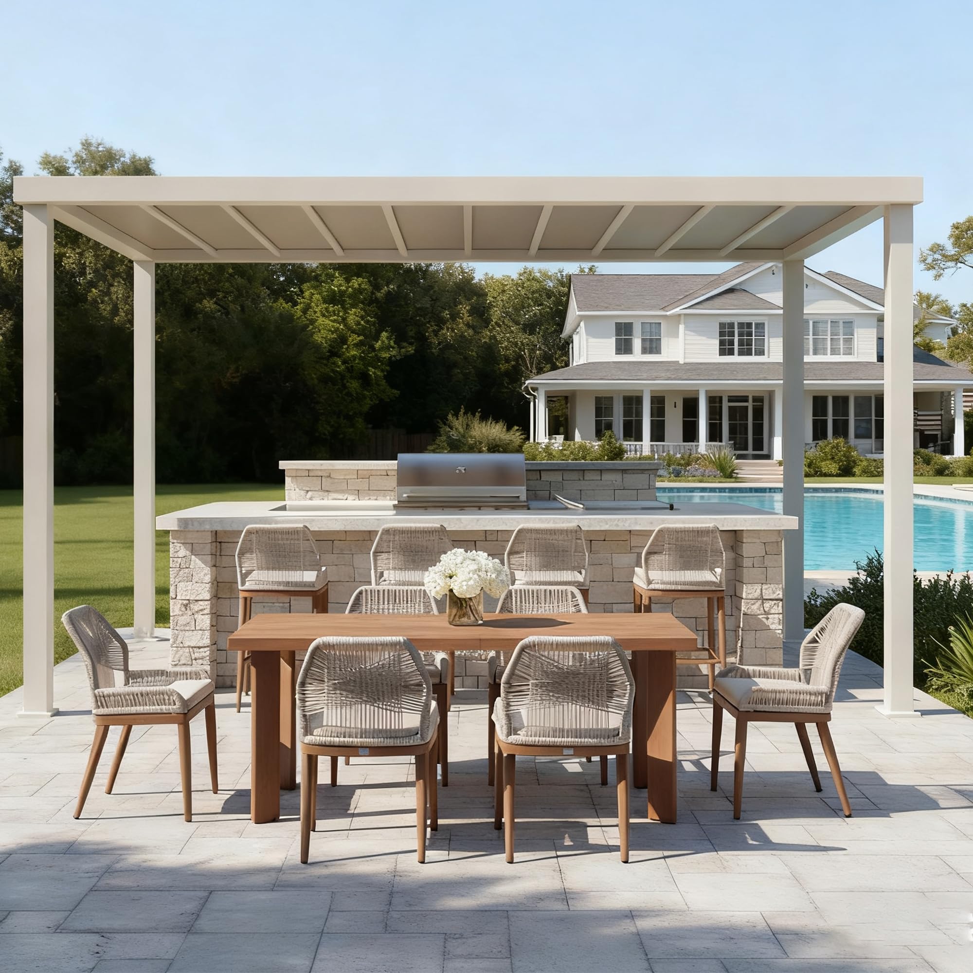PURPLE LEAF Patio Dining Set 7 Pieces with Counter Stools, Deep Teak