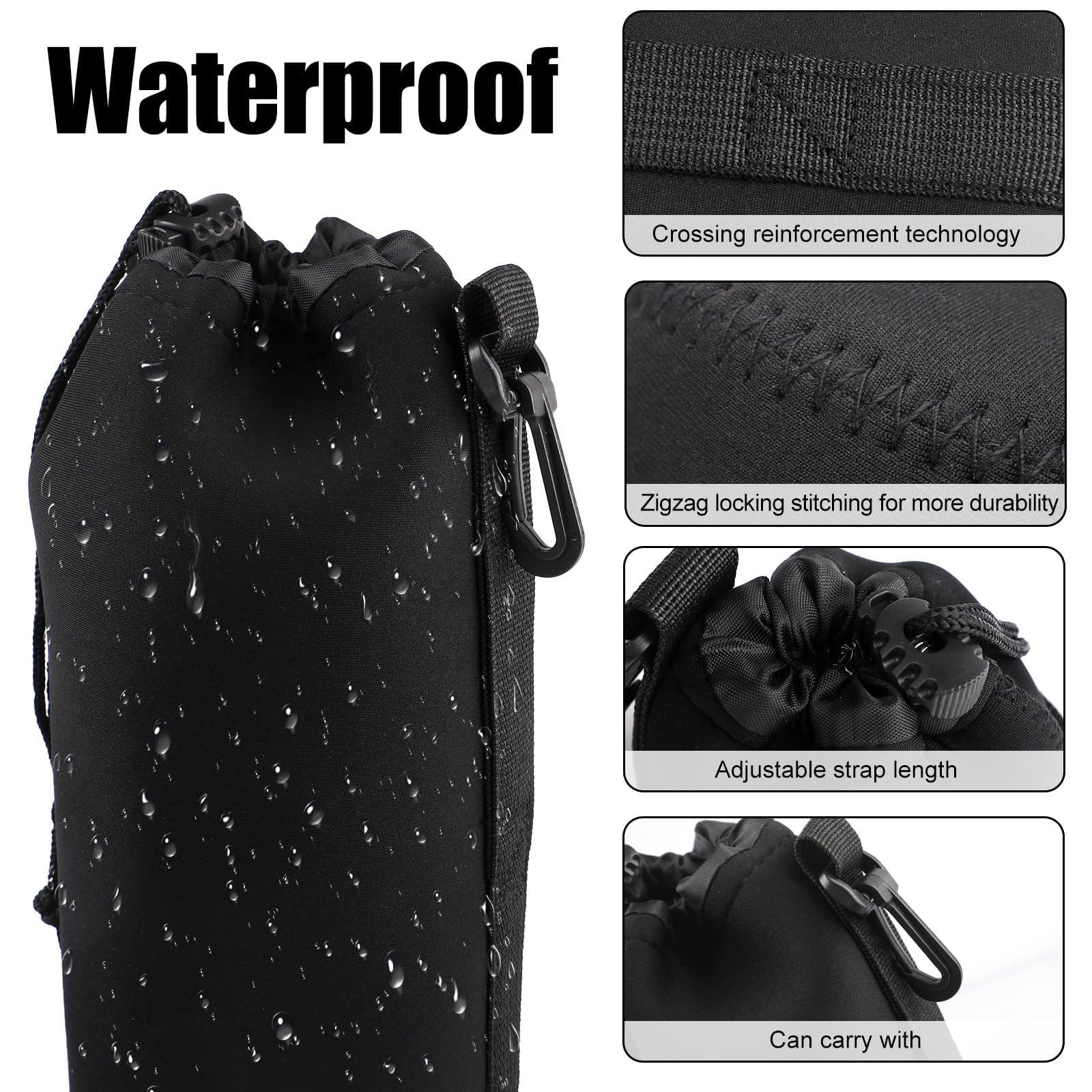 4 Stück Objektivtasche Set aus Neopren Objektivbeutel in 4 Größen,Schwarz mit Kordelzug, Kamerazubehör Schutz für Kamera Objektiv,weiche Schutzbeutel für DSLR Zubehör Canon Nikon Sony Pentax Olympus