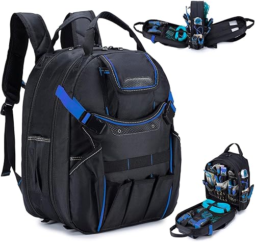 KSIBNW Mochila de herramientas resistente para hombres, bolsas organizadoras de 45 bolsillos con compartimento para laptop, portaherramientas