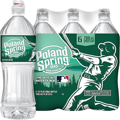 Poland Spring Natural Spring Water Bottles with Sport Flip Cap, 6-Pack - Still Bottled Water with Naturally Occurring Minerals - 23.7 Fl Oz Plastic Bottles