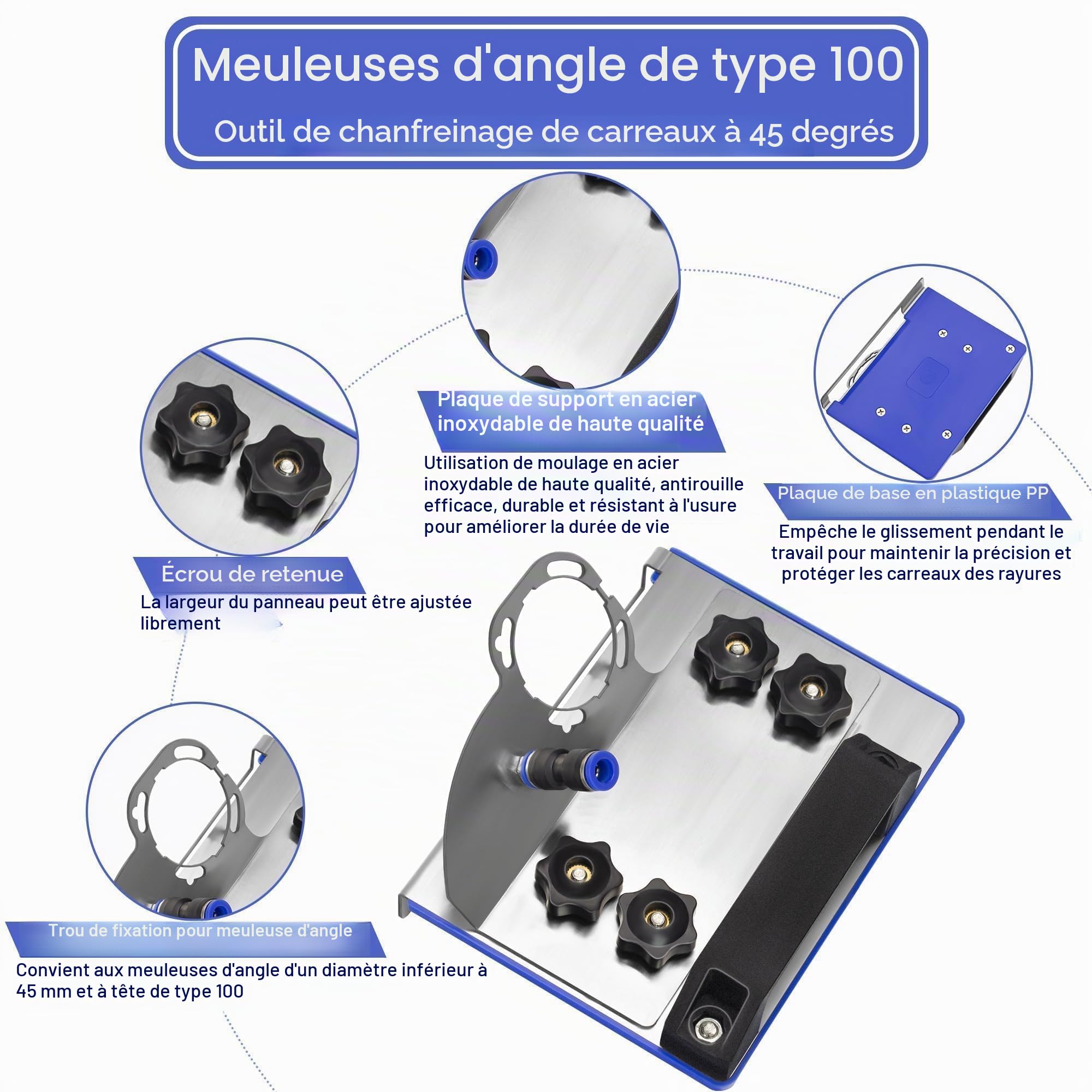 Support Meuleuse D'Angle 45 Degrés Coupe Carrelage, Accessoire Précis pour Meuleuse Modèle 100