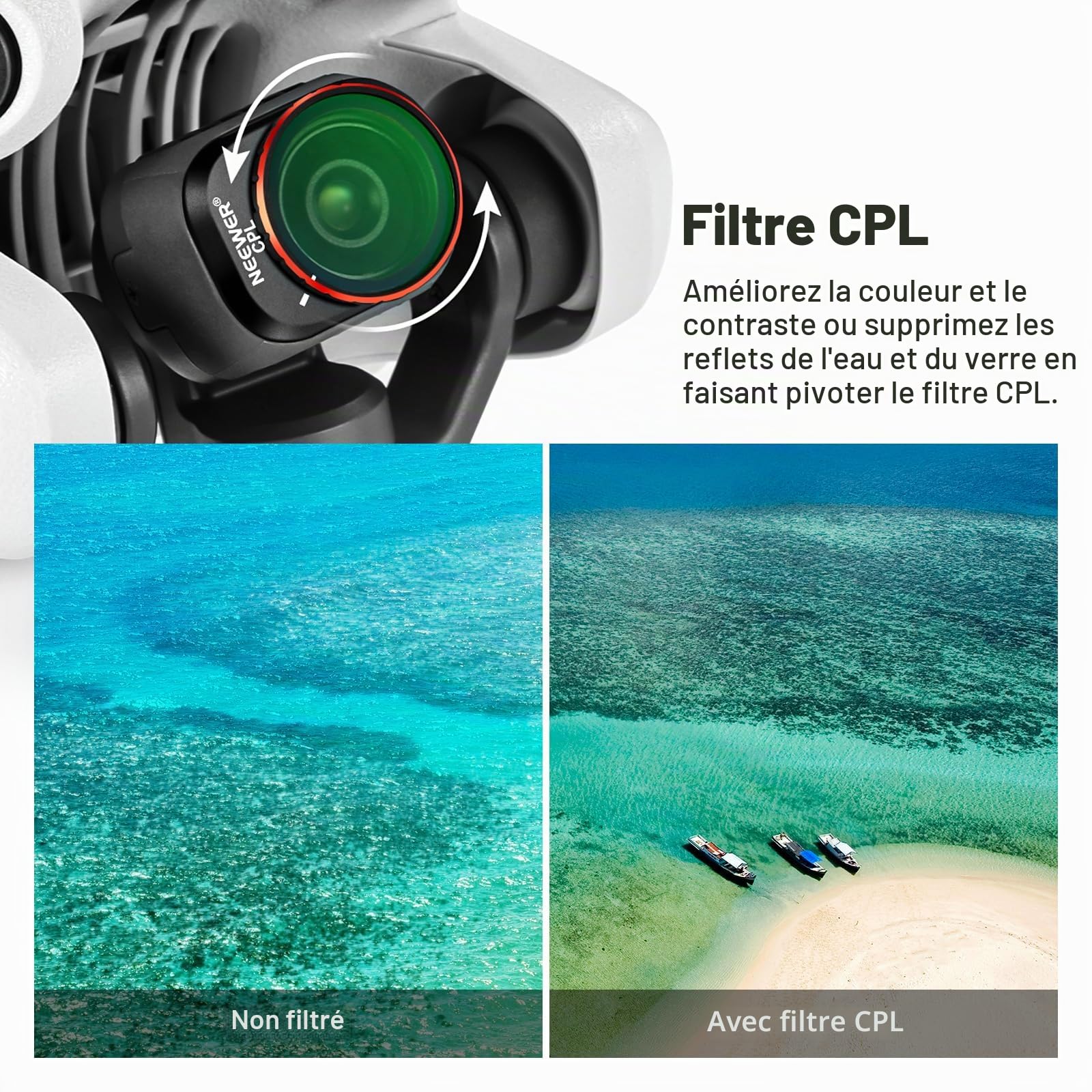 NEEWER Lot de 6 filtres ND&CPL à Clipser compatibles avec DJI Mini 4 Pro, filtres CPL et filtres à densité Neutre ND8 ND16 ND32 ND64 ND128 avec Cadre Ultra Fin en Verre HD Enduit Double Face