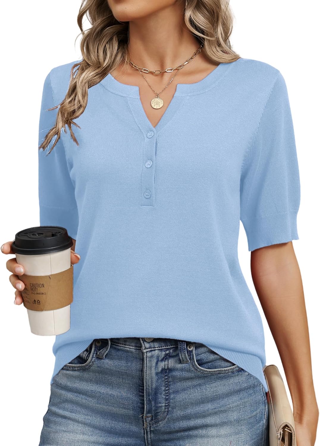Zeagoo Women's Short Sleeve Sweater 2026 Spring Summer Tops Lightweight Casual V Neck Sweaters Dressy Work Blouses Clothes