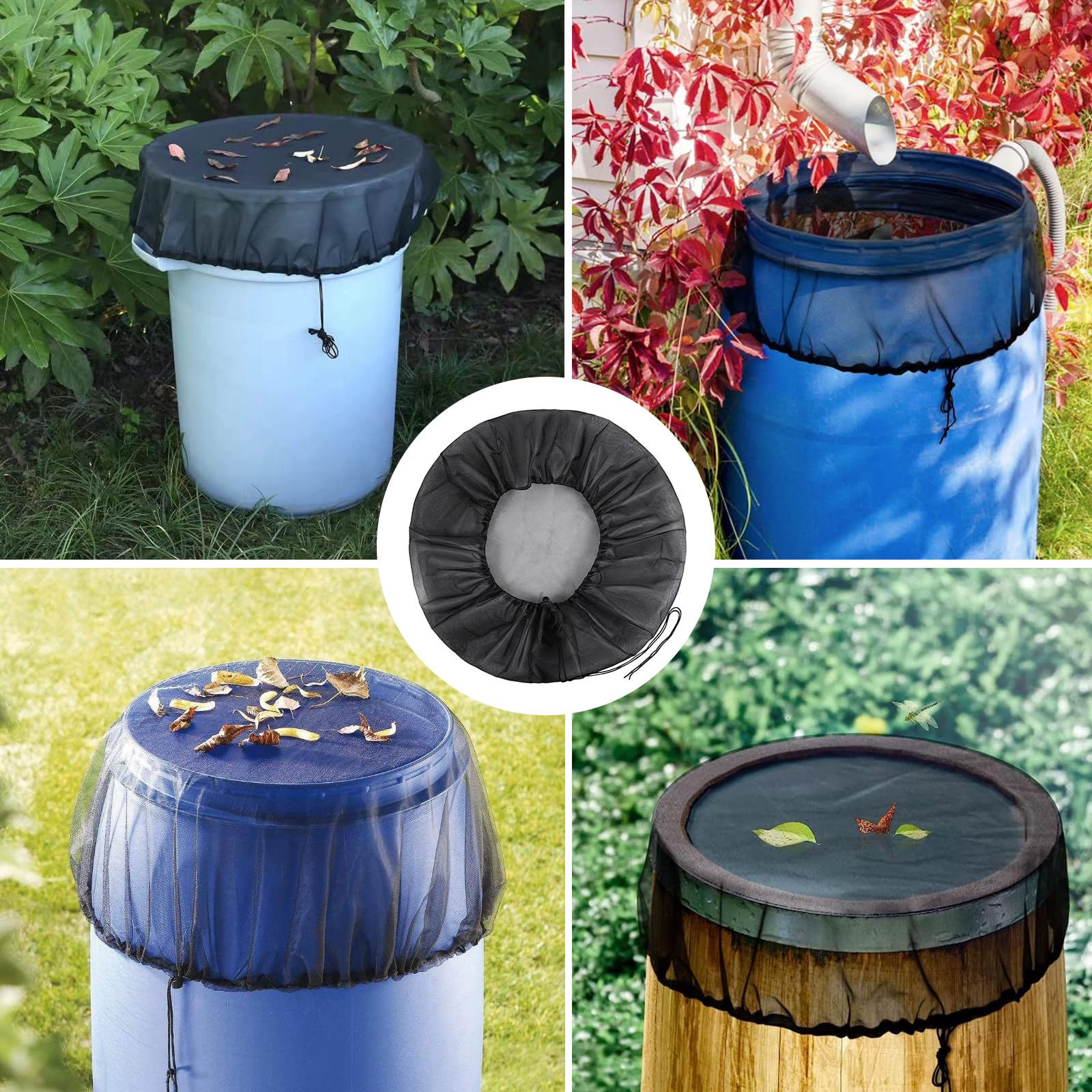 Filet Tonneau Eau de Pluie Ronde 95cm, Protection Réglable avec Élastique pour Jardin