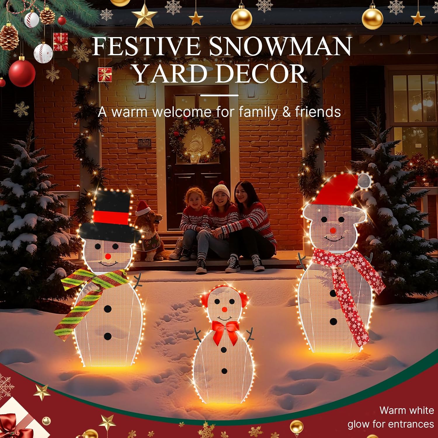 3-Piece Lighted Snowman Christmas Decorations Outdoor Yard Snow Man Family with 180 LED Lights, Snowman Yard Decorations, Christmas Yard Decorations for Outdoor Lighted Holiday Lawn Garden Porch - Image 5