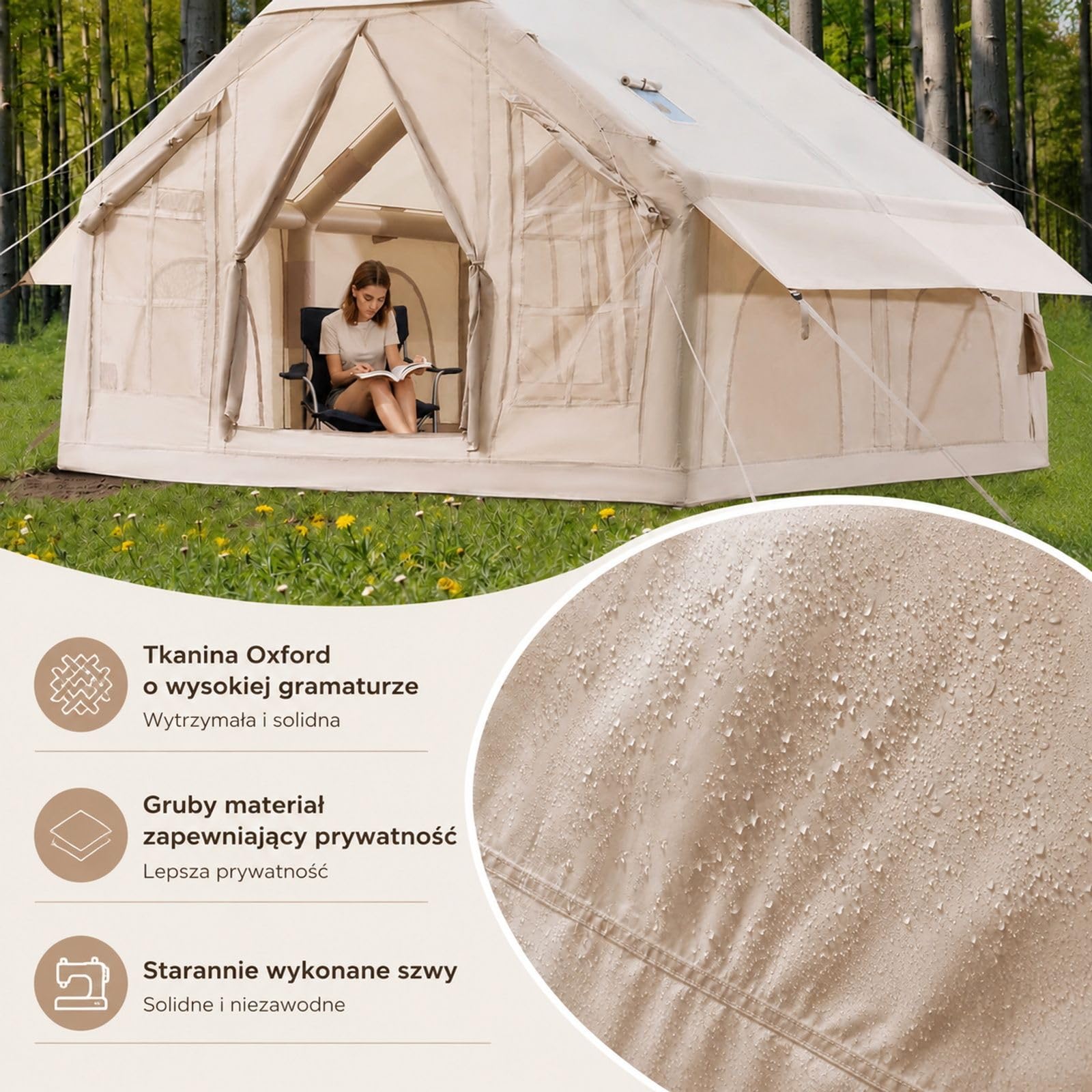 Nadmuchiwany namiot kempingowy dla 4-6 osób z pompką, namiot jurta do glampingu i biwakowania