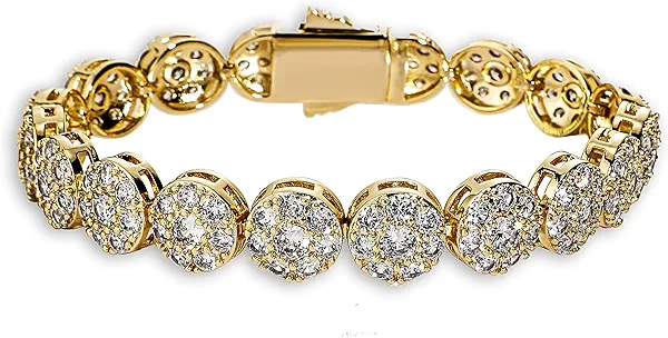 TOPGRILLZ Tennis Bracelet for Women and Men – 14K Gold Plated Brass 10mm Iced Out Cubic Zirconia Link Fashion Jewelry Pulseras Para Mujer