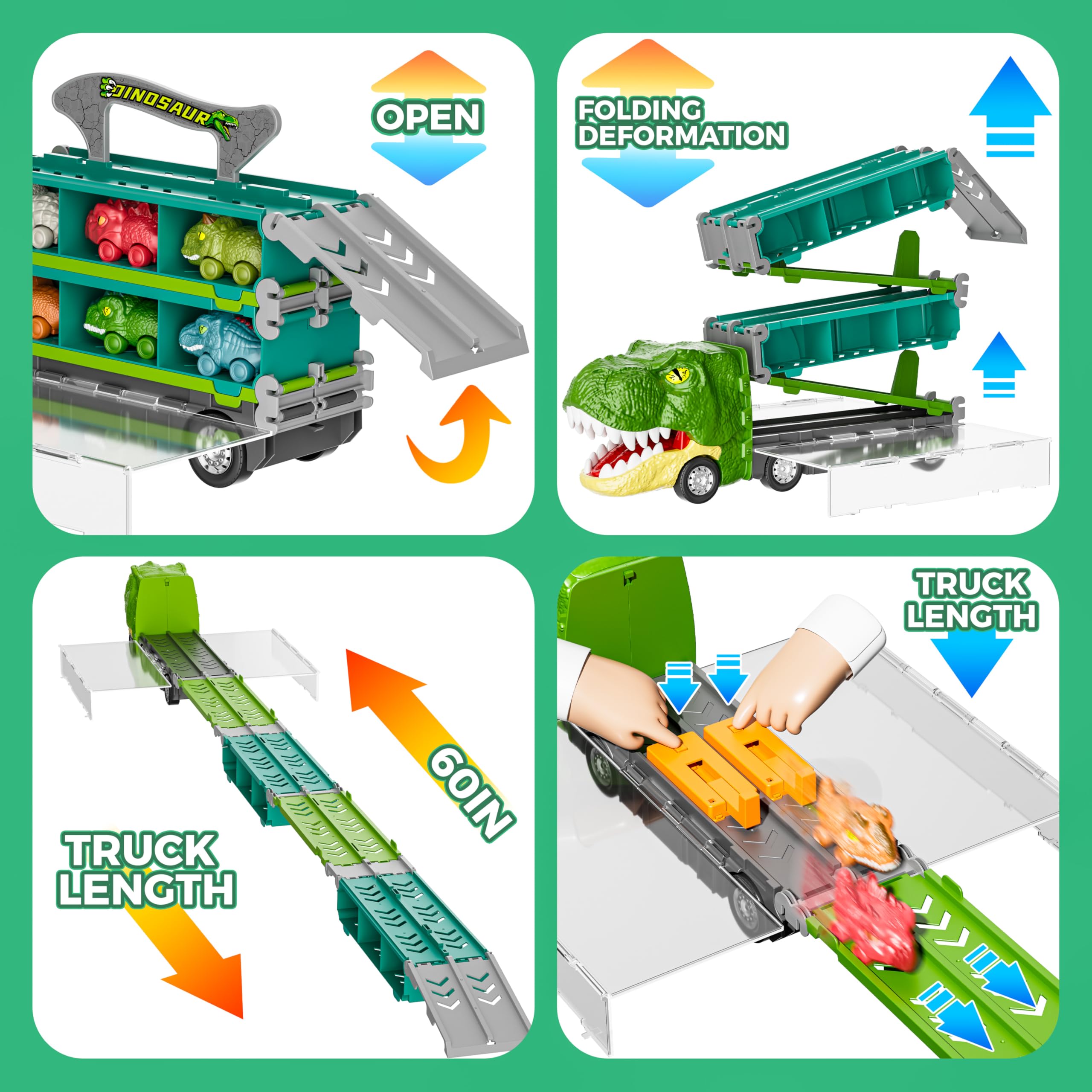 13 in 1 Dinosaur Toys Car for Kids, Dinosaur Transport Truck Track Set, Toddler Boy Toys Age 2-4 1-3, Birthday Gifts Toy for 3 4 5 6+ Year Old Boy,Foldable Track & Race Mode W/ 6 Dino Car & 6 Race Car