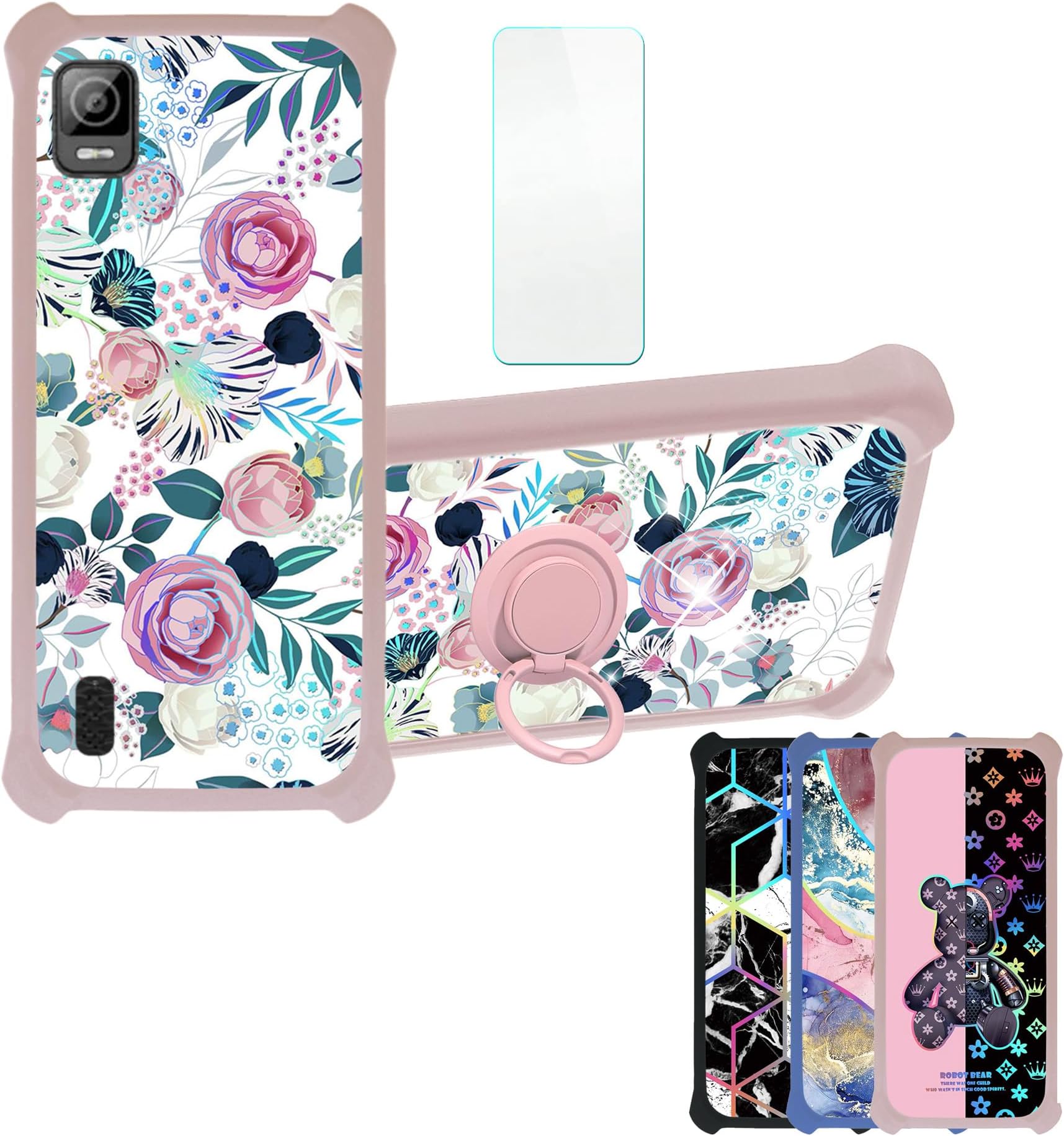 Koobee K100 Case Compatible with Ans Koobee K100 Phone Case SL004T Case Cover [with Tempered Glass Screen Protector][Hard PC + Soft Silicone][Ring Support] [Colorful Reflect Light] IMDF-HUA3