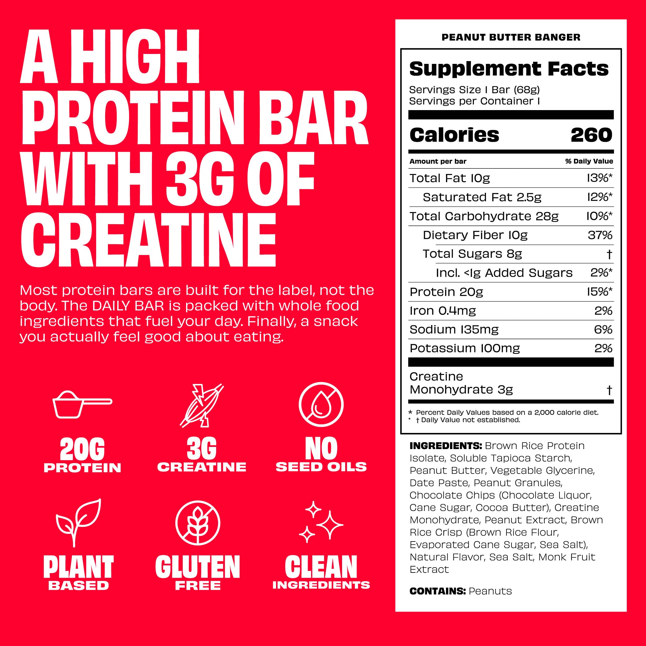 Kreatures of Habit Daily Bar Protein Bar w/Creatine, Peanut Butter 12 Pack — Amazon image 2