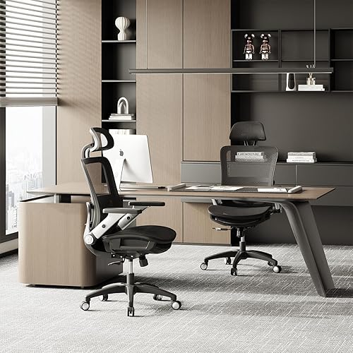 COLAMY - Silla ergonómica de oficina con reposapiés, silla de escritorio de malla con respaldo alto y soporte lumbar ajustable, reposabrazos 3D,