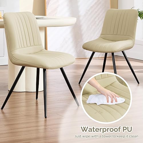 Miniatura 6 de Sillas de comedor, modernas sillas de comedor con cojines gruesos, sillas tapizadas de piel sintética para cocina, comedor con patas de metal para