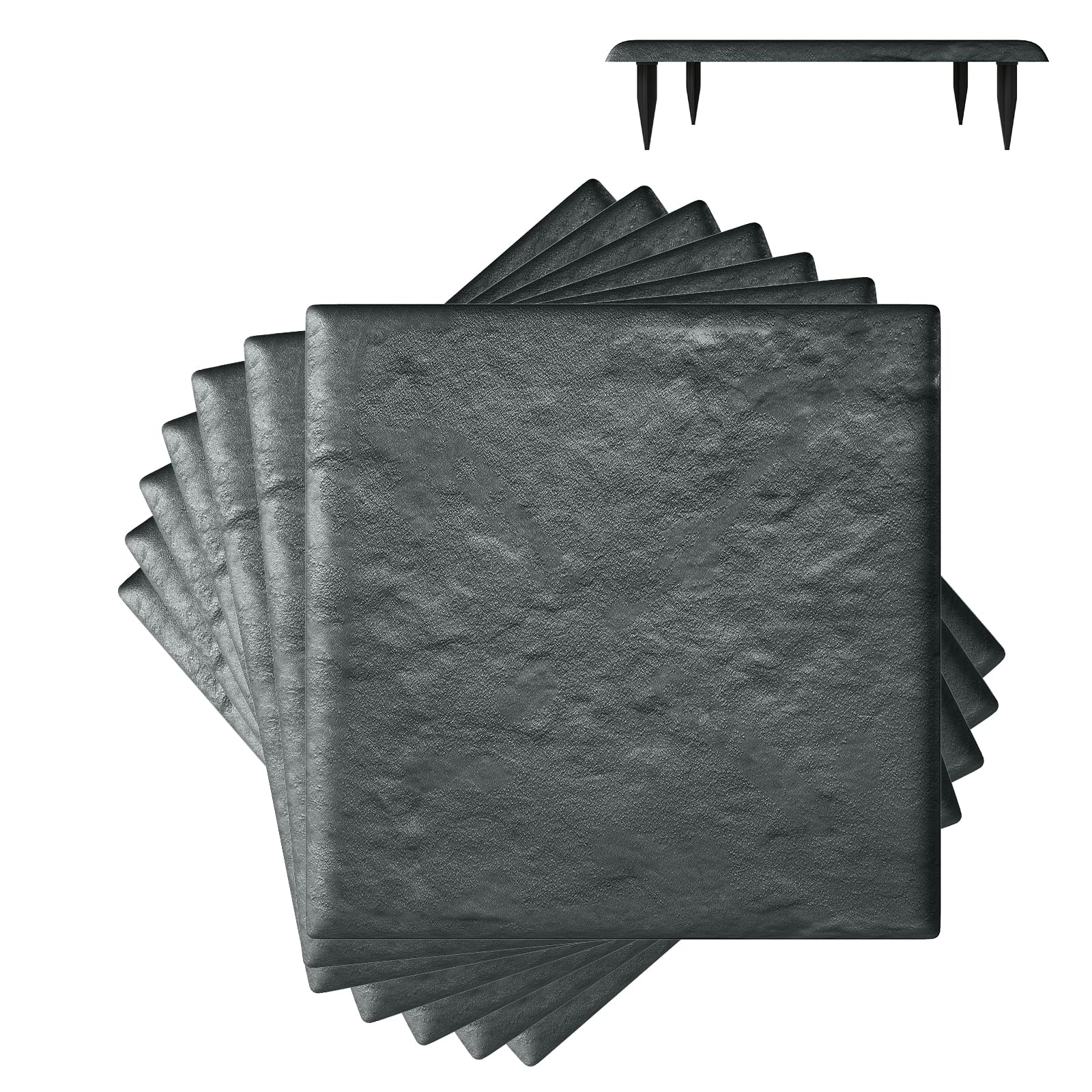 COSTWAY Kamienie do ogrodu, zestaw 8 sztuk, płyty chodnikowe 39,5 x 39,5 cm, płyty kamienne z polipropylenu, płyta ogrodowa z 32 kołkami do wbijania w ziemię, do trawnika, ogrodu, ścieżek (kolor szary