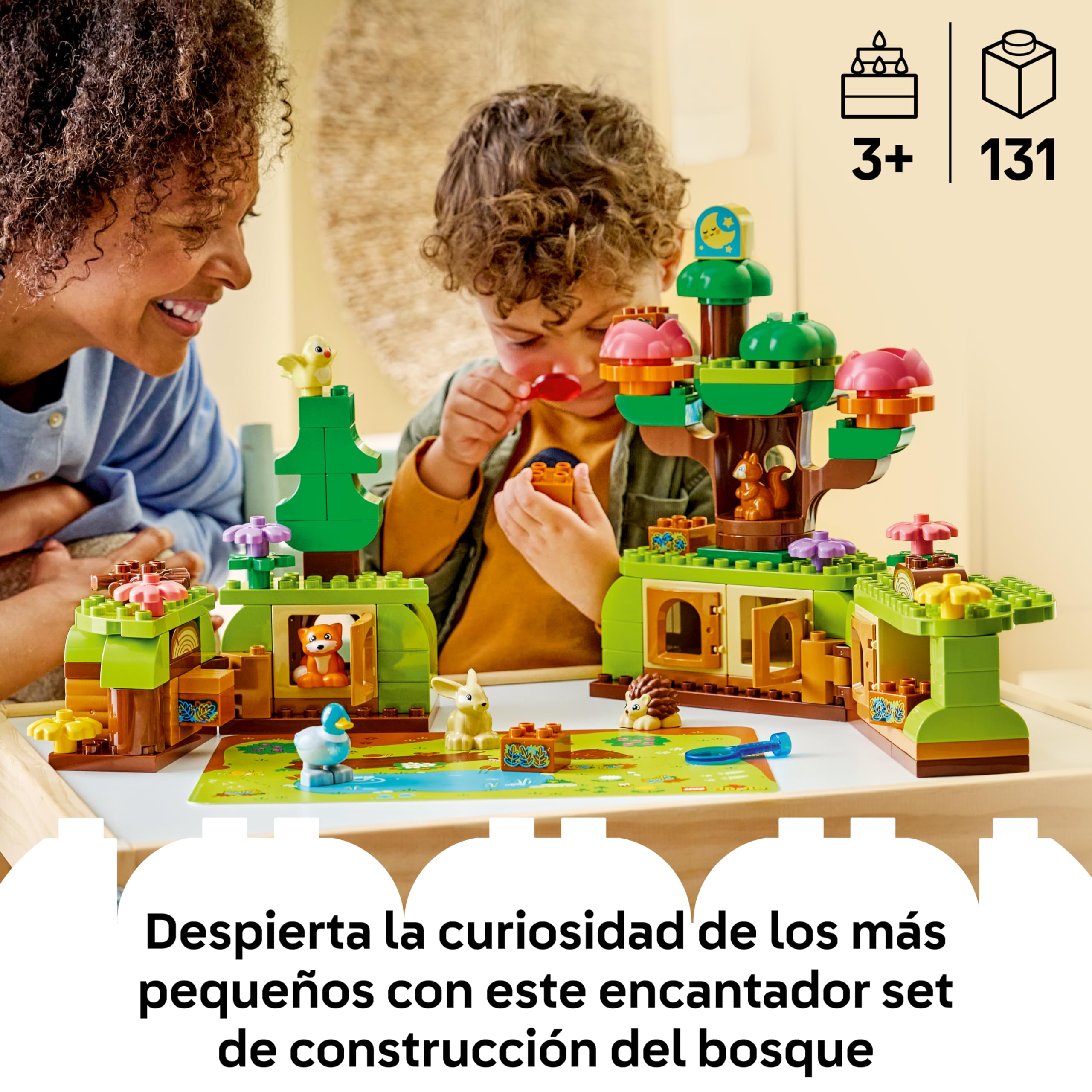 LEGO Duplo Bosque de los Descubrimientos con Animales Salvajes – Juego Educativo – Juguete Montessori con Figuras de Animales, Árboles y Tapete – Regalo para Niñas y Niños de 3+ Años – 10480