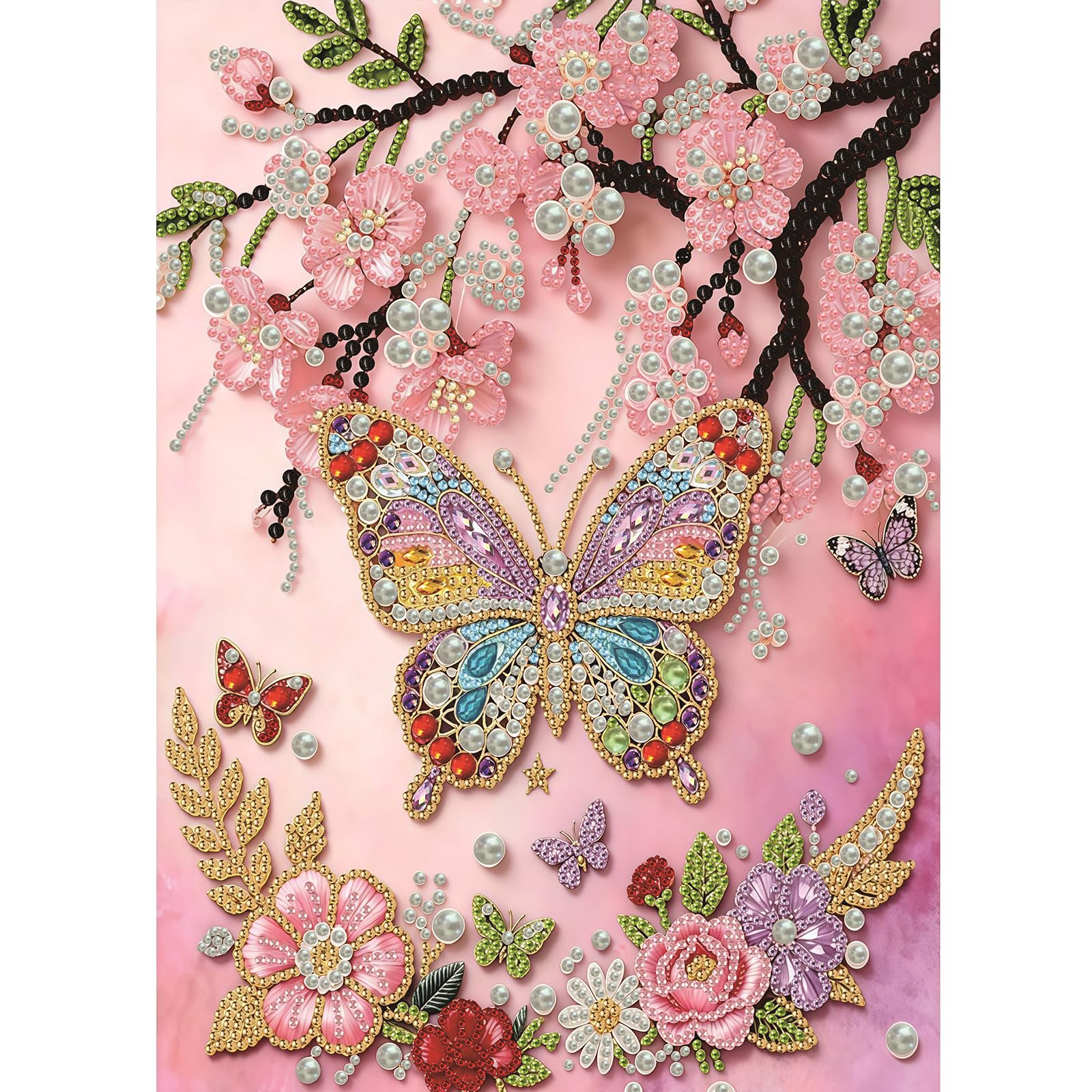 POETRYDRAW Butterfly Special Shaped 5D DIY Partial Drill Pearl Painting Kit 11.81x15.75Inch Pearl Gem Paintings Picture Arts Craft for Adults Home Wall Decor